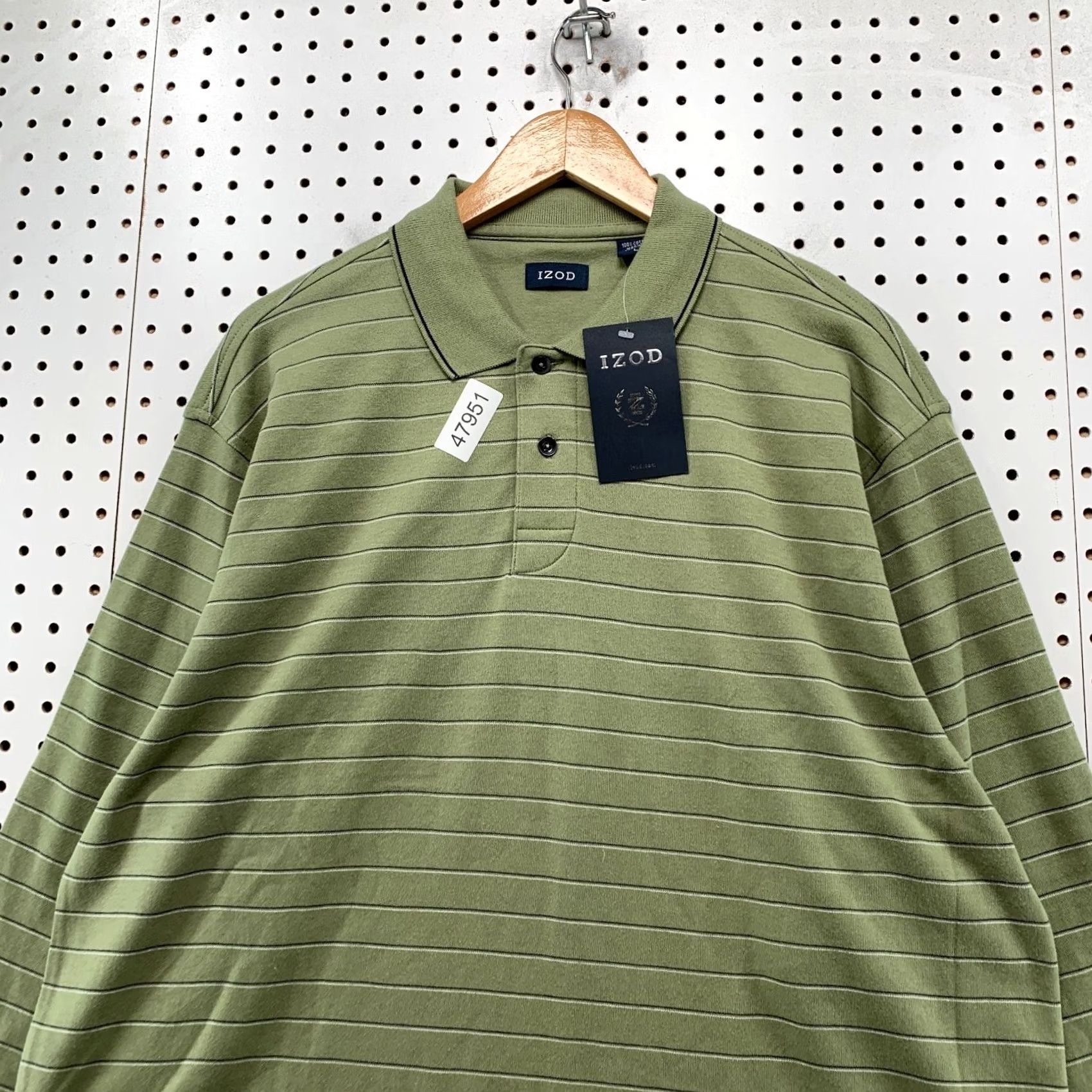 Izod IZOD Polo Shirt Mens L Olive Green Striped Long Sleeve Collared NWT Shirt Size US L / EU 52-54 / 3 - 6 Thumbnail