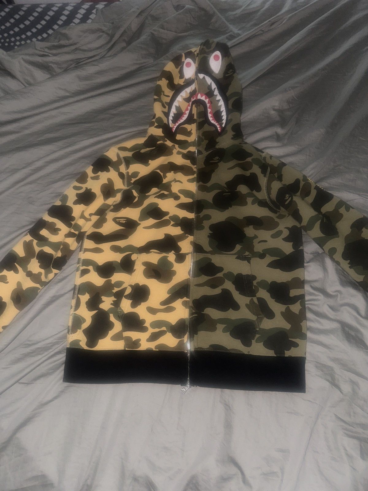image of Bape 1St Camo Half Shark Full Zip Hoodie in Green, Men's (Size Large)