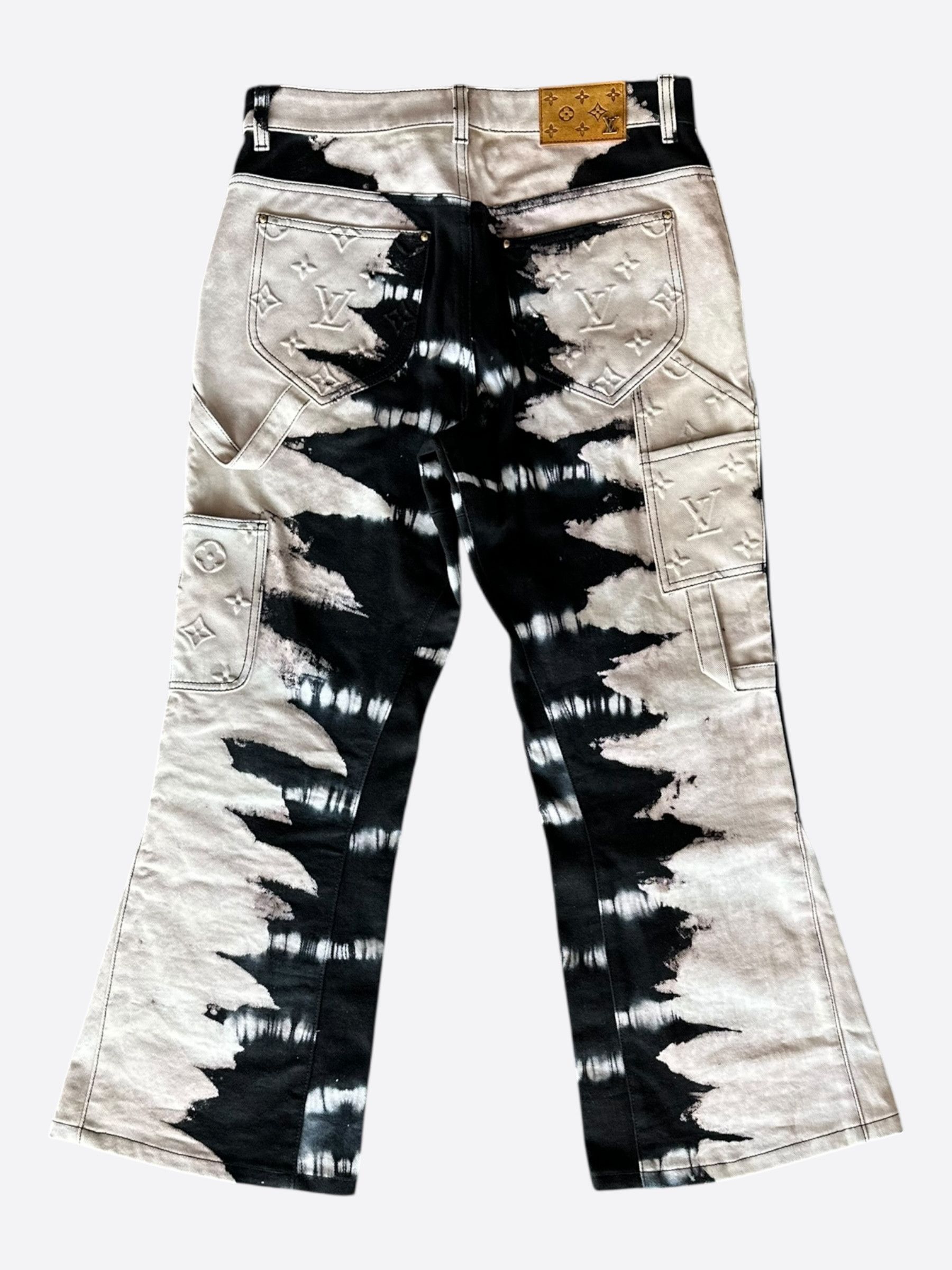 Louis Vuitton Louis Vuitton Black & Cream Tie-Dye Monogram Carpenter Pants Size US 30 / EU 46 - 2 Thumbnail