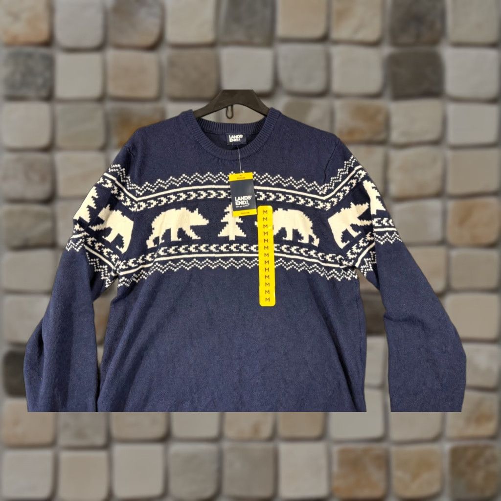 Lands' End Lands' End Sweater Mens M Blue Fair Isle Stretch Polar Bear Pullover NWT Size US M / EU 48-50 / 2 - 1 Thumbnail