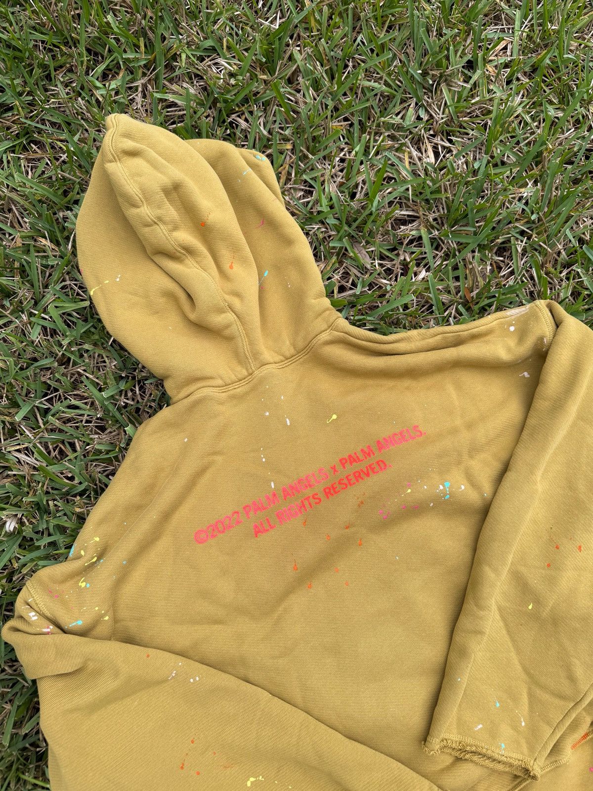 Palm Angels Palm Angels Khaki Cotton Hoodie Paint Splatter Overhood Size US XL / EU 56 / 4 - 3 Thumbnail