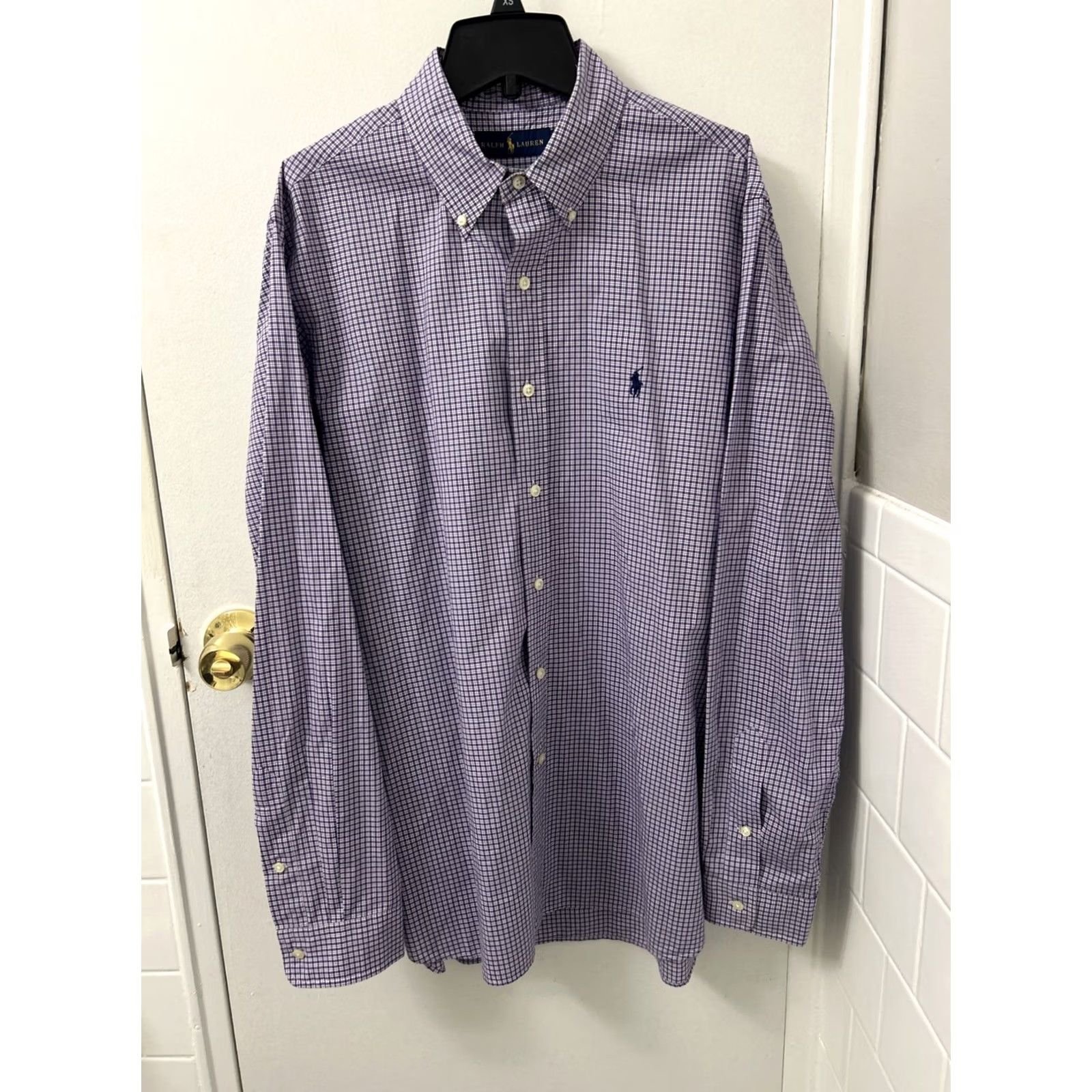 Ralph Lauren Ralph Lauren Shirt Mens 16 Purple White Plaid Button-Up Long Sleeve Polo Pony Button-Down Collar Clothing Apparel Shirts Mens Size US L / EU 52-54 / 3 - 2 Thumbnail