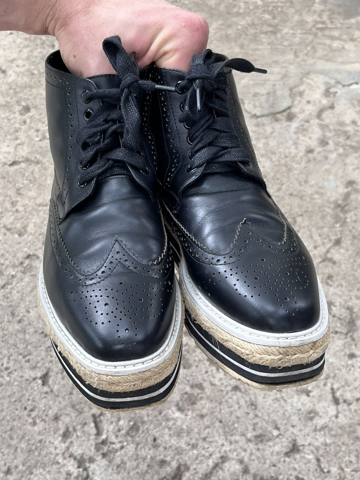 Prada Rare Prada Brogue Platform Sneakers Black Leather Luxury Y2K Size US 8 / IT 38 - 16 Thumbnail