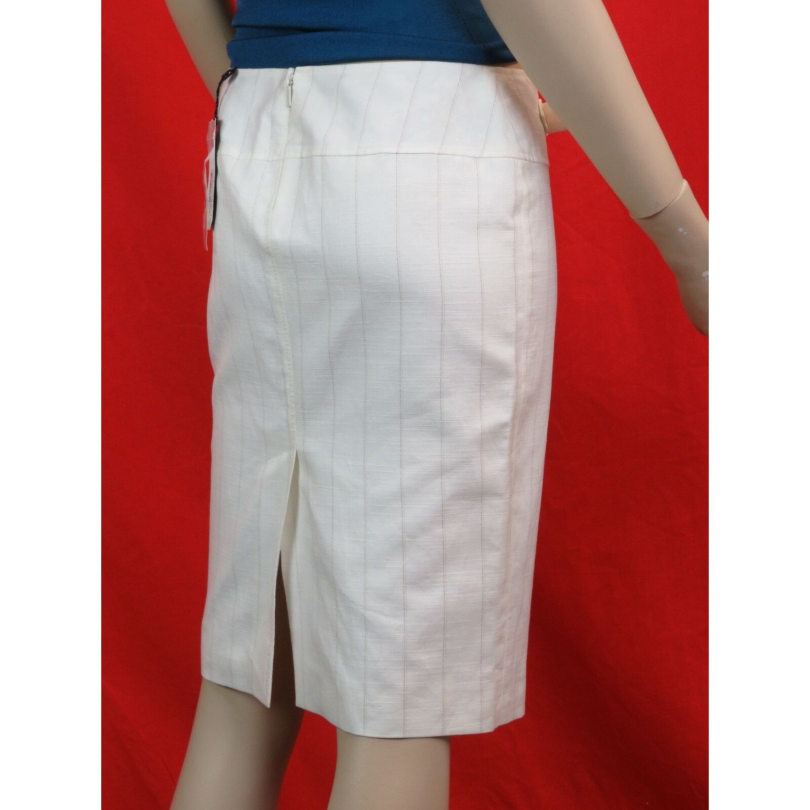 Gucci GUCCI 1702 WHITE LINEN STRIPE BELTED BUCKLE SKIRT 46 $695 IT Size 32" / US 10 / IT 46 - 6 Thumbnail