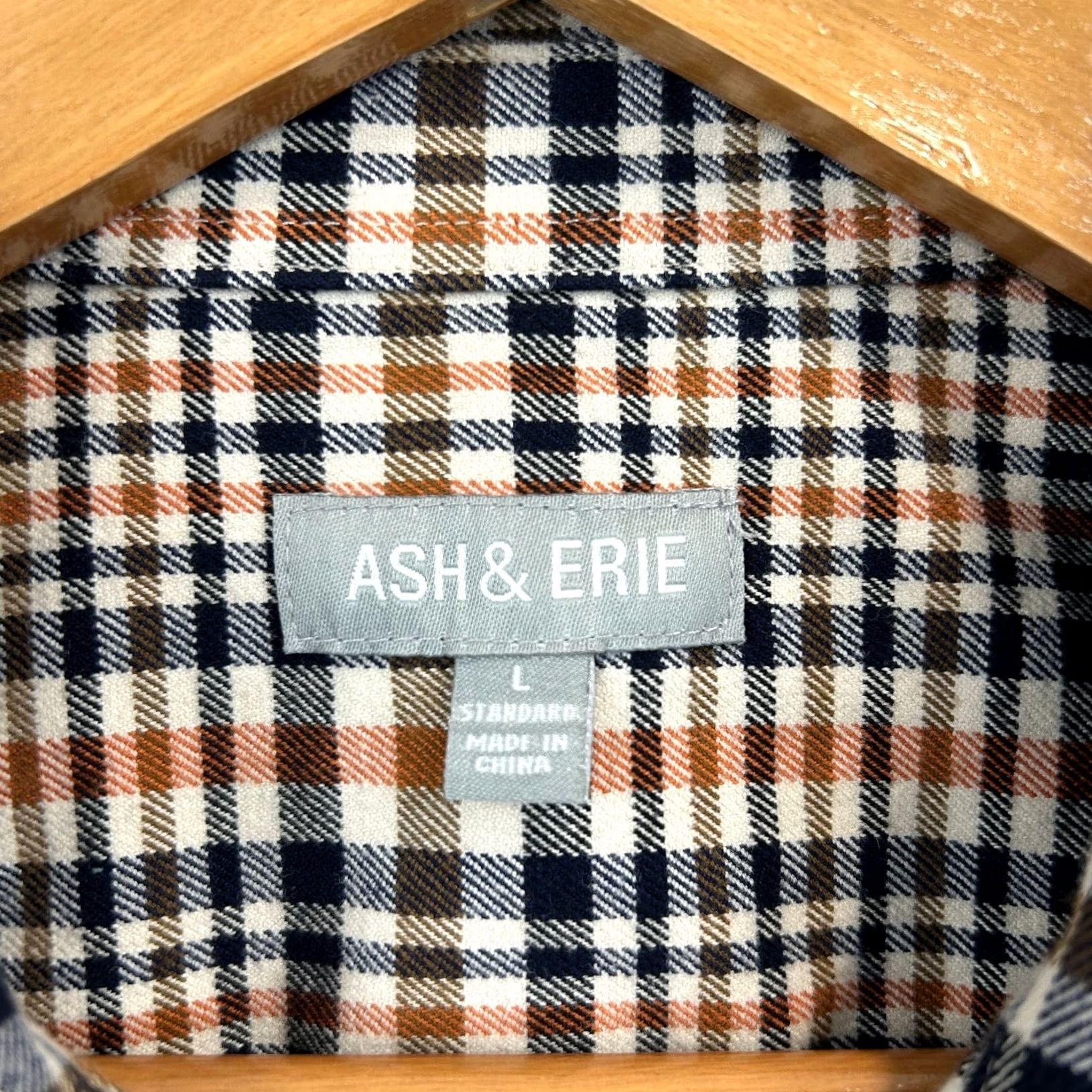 ASH ASH & ERIE Shirt Men's L Brown Navy Plaid Cotton Stretch Casual Button-Down Size US L / EU 52-54 / 3 - 3 Thumbnail