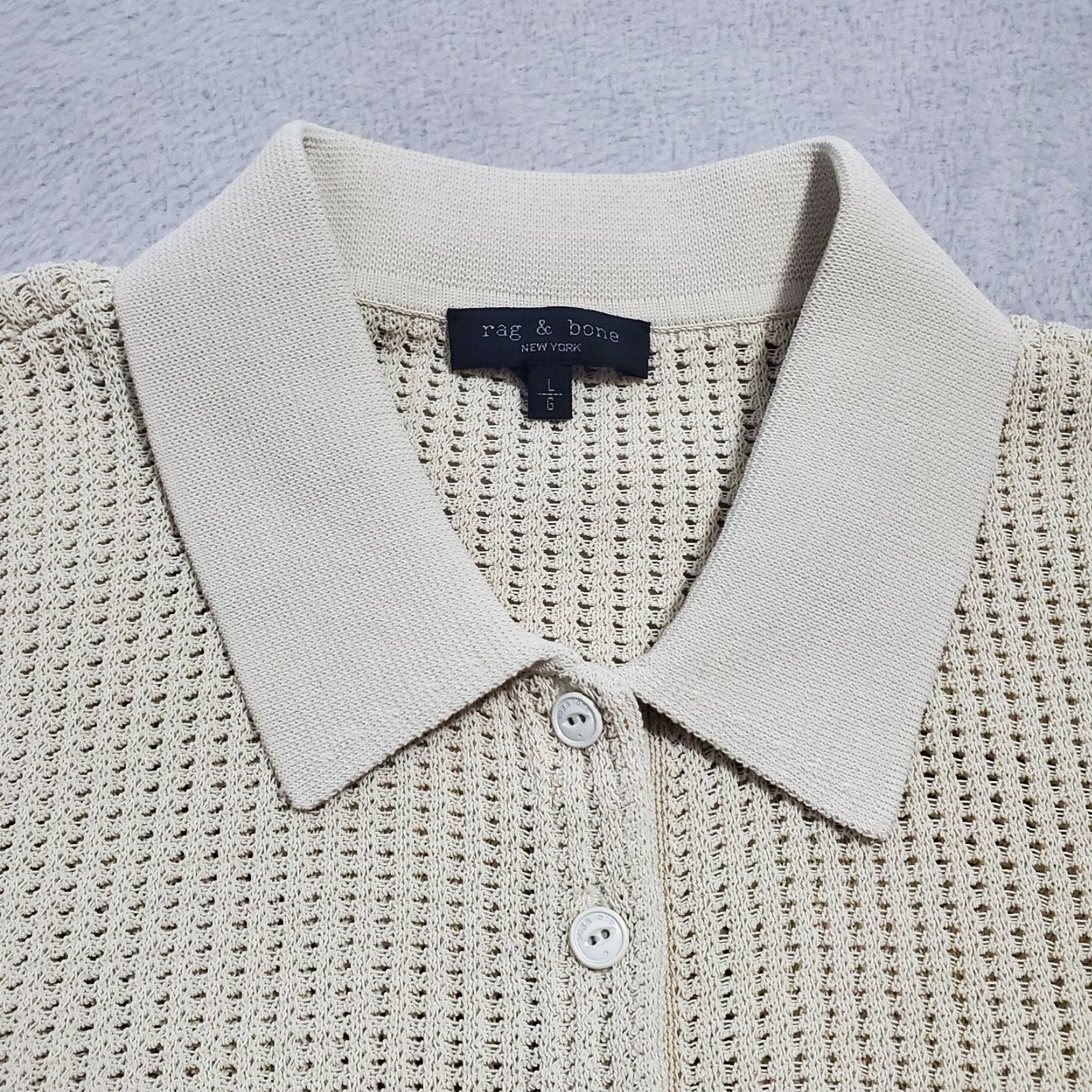 Rag & Bone VINTAGE Rag & Bone Polo Women L Ivory Open Knit Short Sleeve Casual Collared Neckline Size L / US 10 / IT 46 - 4 Thumbnail