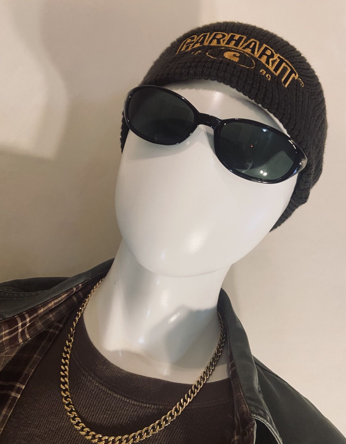 Carhartt Carhartt Olive Green/Gold Beanie — Embroidered Waffle Knit Size ONE SIZE - 1 Thumbnail