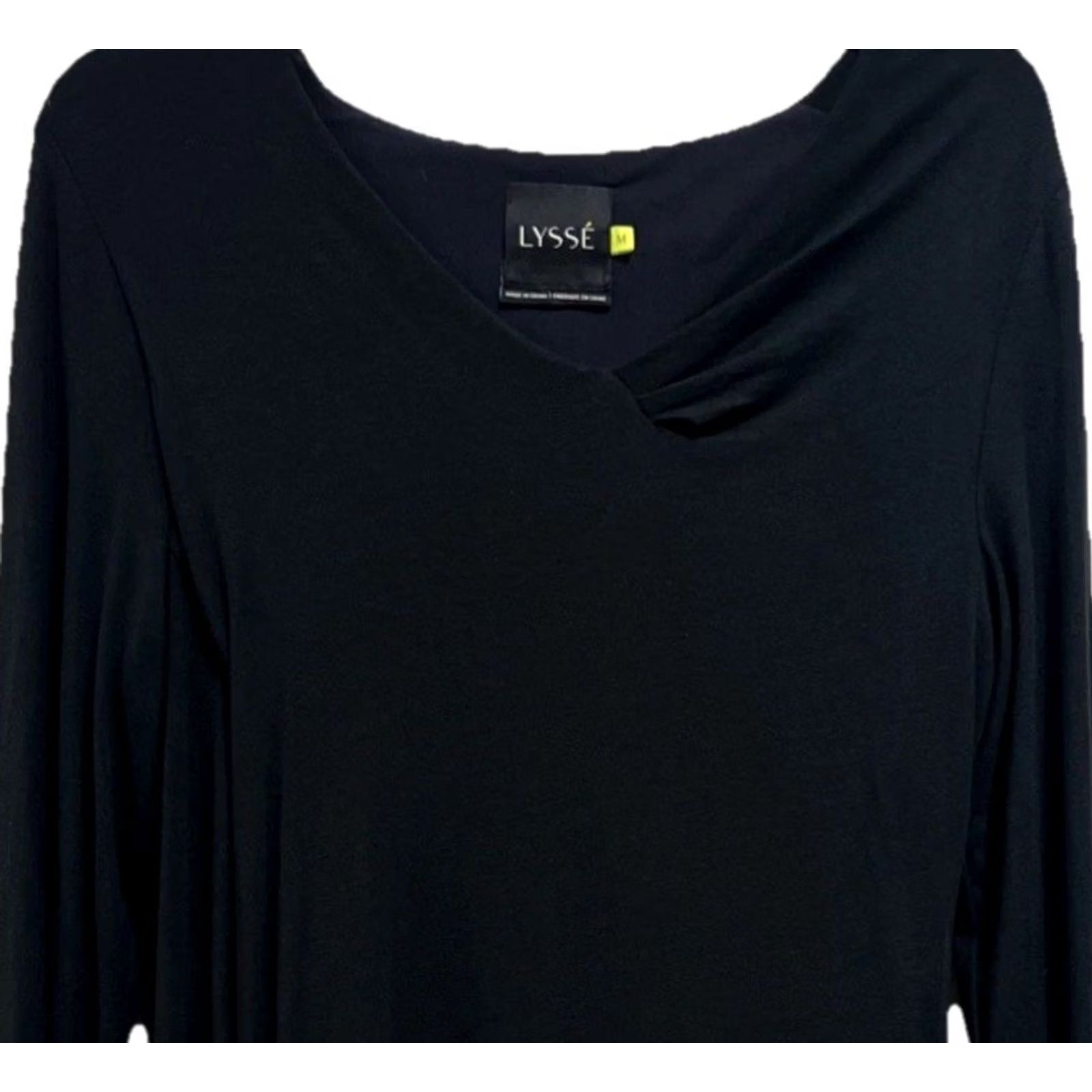 Vintage Lyssé Tunic Top Black M Draped Cowl Neck Knit Long Sleeve Pullover Blouse Size M / US 6-8 / IT 42-44 - 3 Thumbnail
