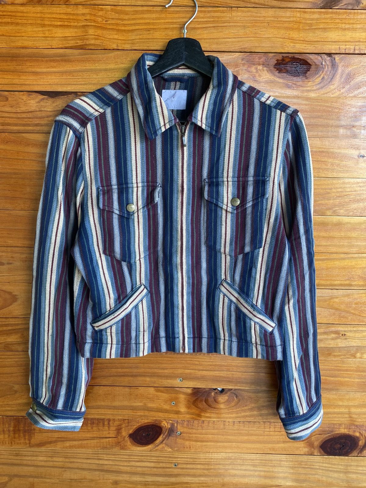 Japanese Brand Vintage “Powder” Striped Cotton Jacket Workwear Style Size M / US 6-8 / IT 42-44 - 3 Thumbnail
