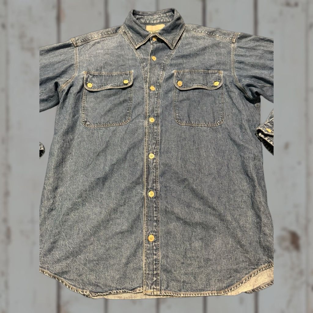 Vintage Stormy Kromer Denim Shirt Jacket Mens L Cotton Button Up Field Shacket HTF Denim Shirt Jacket L Blue Pockets Vintage? No (but vintage is No). Size US L / EU 52-54 / 3 - 1 Thumbnail