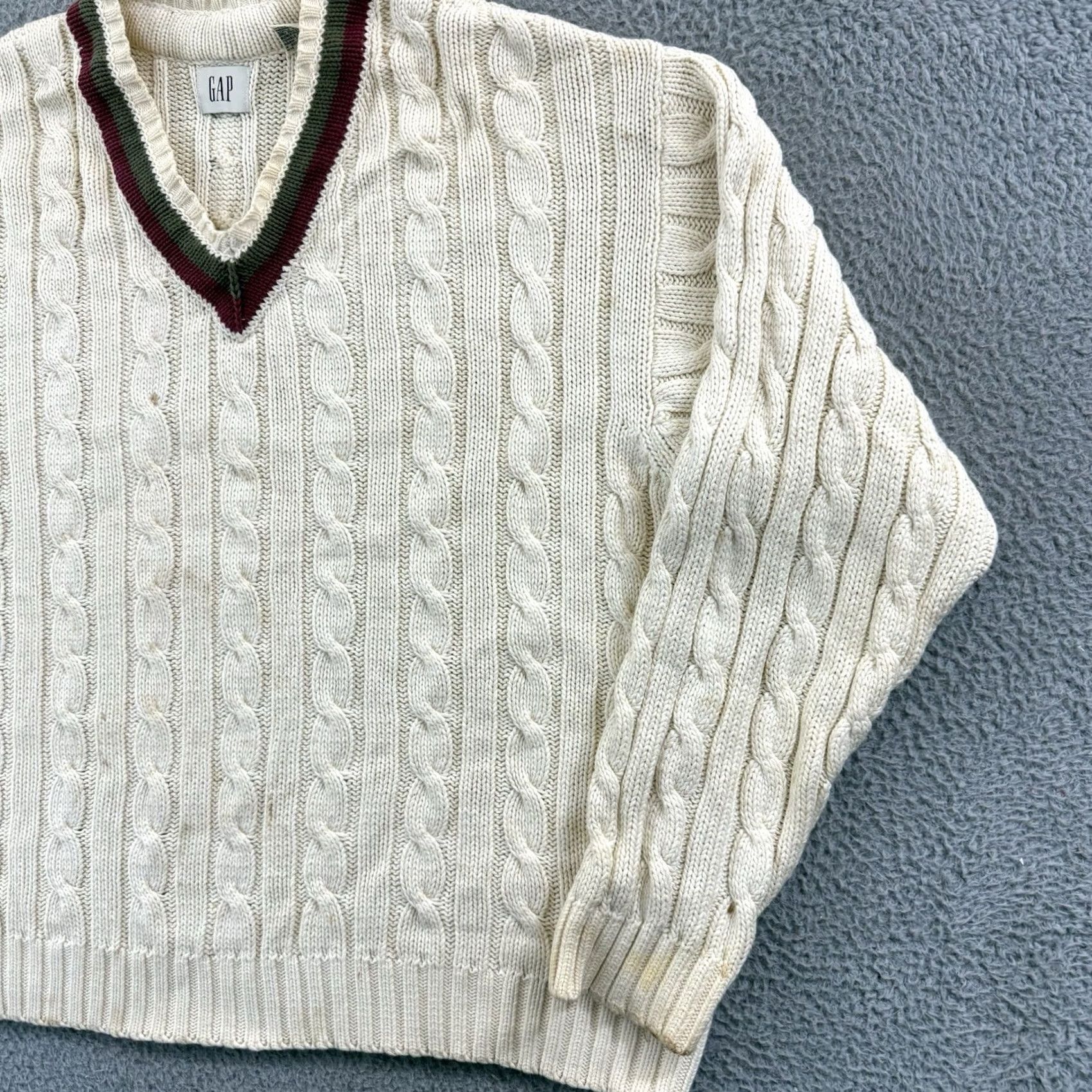 Gap VINTAGE Gap Sweater Mens 2XL Ivory Cable Knit V Neck Tennis Cricket 90s Y2K Size US XXL / EU 58 / 5 - 5 Thumbnail