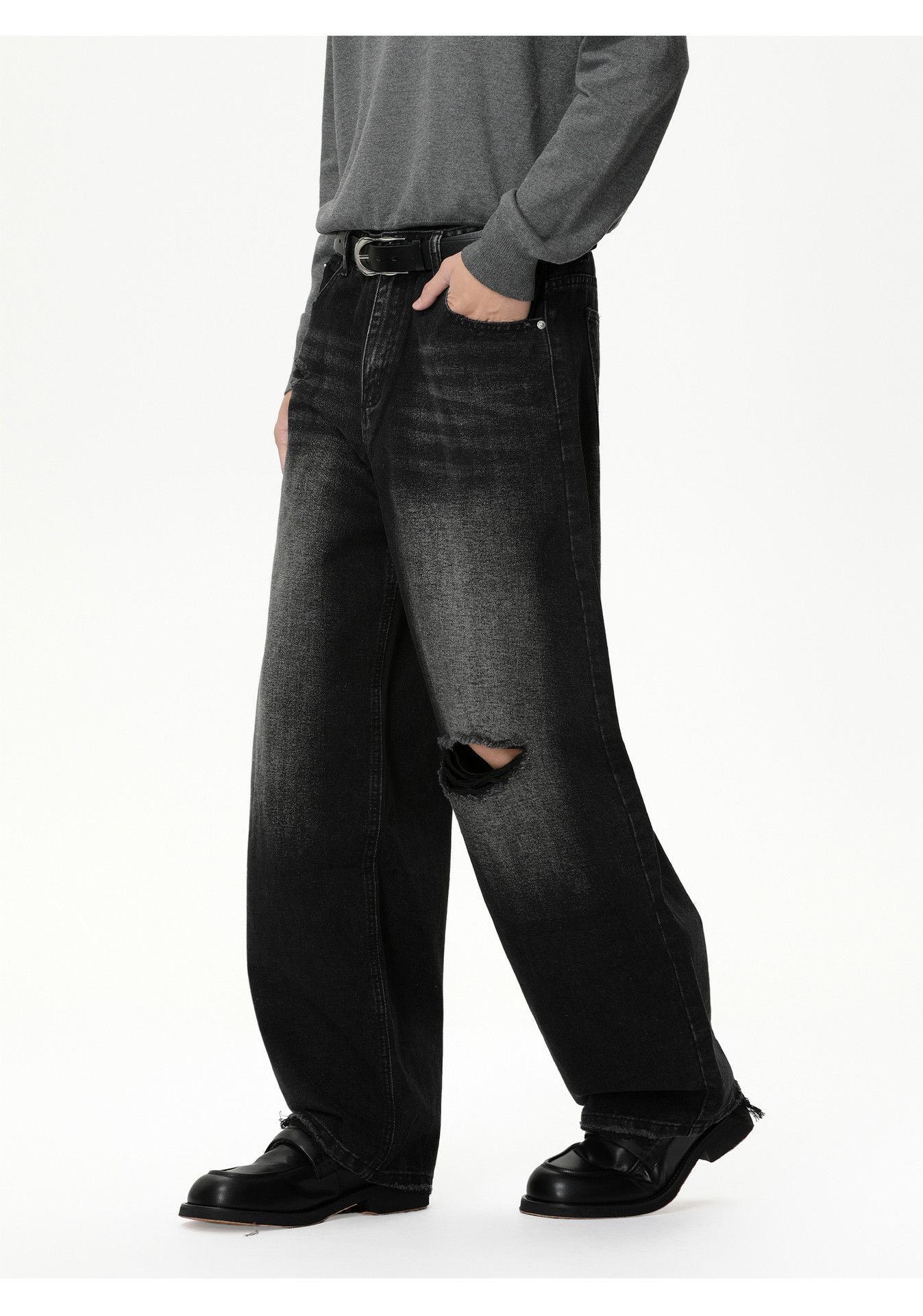 Jean Street distressed loose-fitting washed ripped jeans Size US 32 / EU 48 - 5 Thumbnail