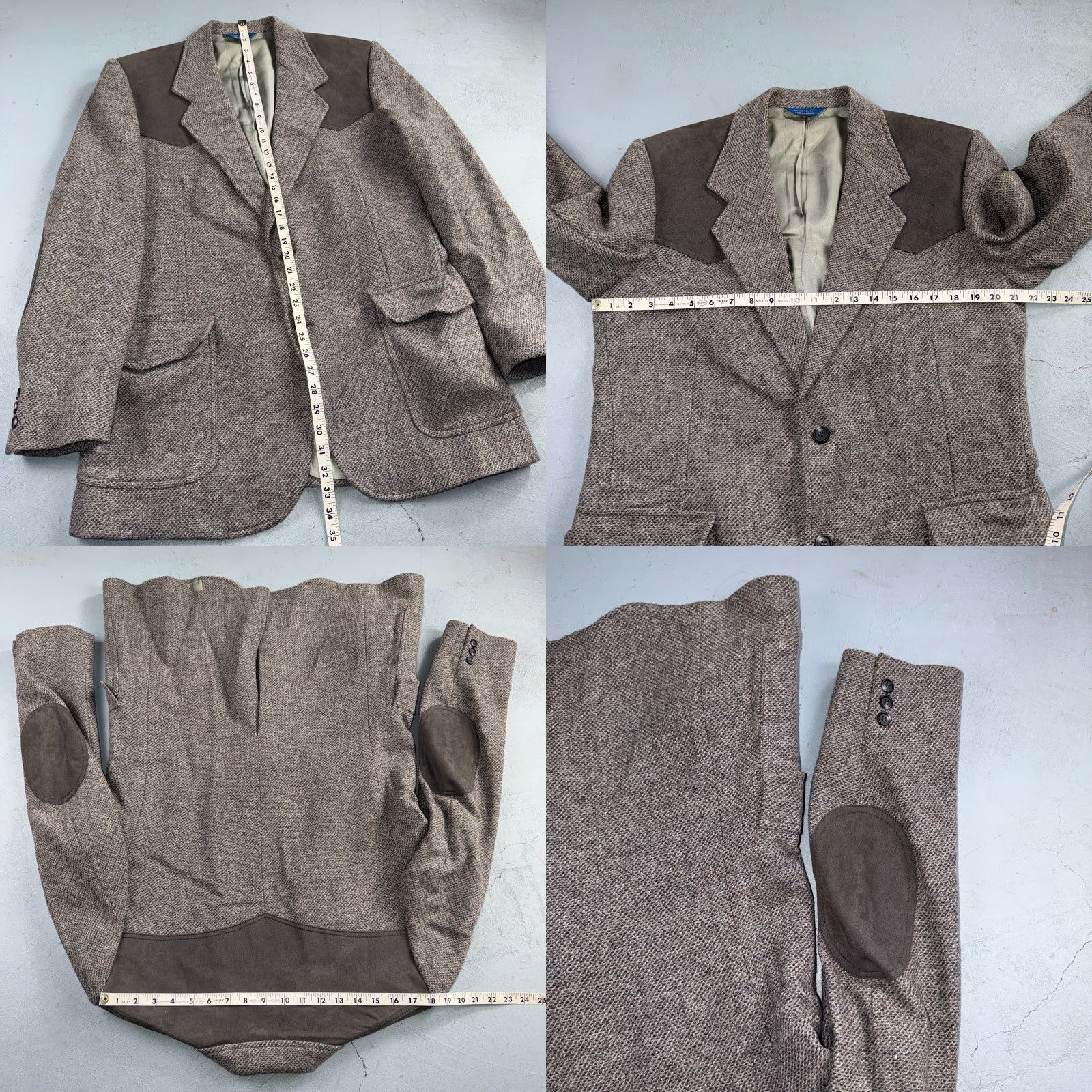 Pendleton VINTAGE Pendleton Western Blazer Mens 42L USA Long Wool Gray Tweed Suede Elbow Two-Button Jacket Size 42R - 8 Thumbnail