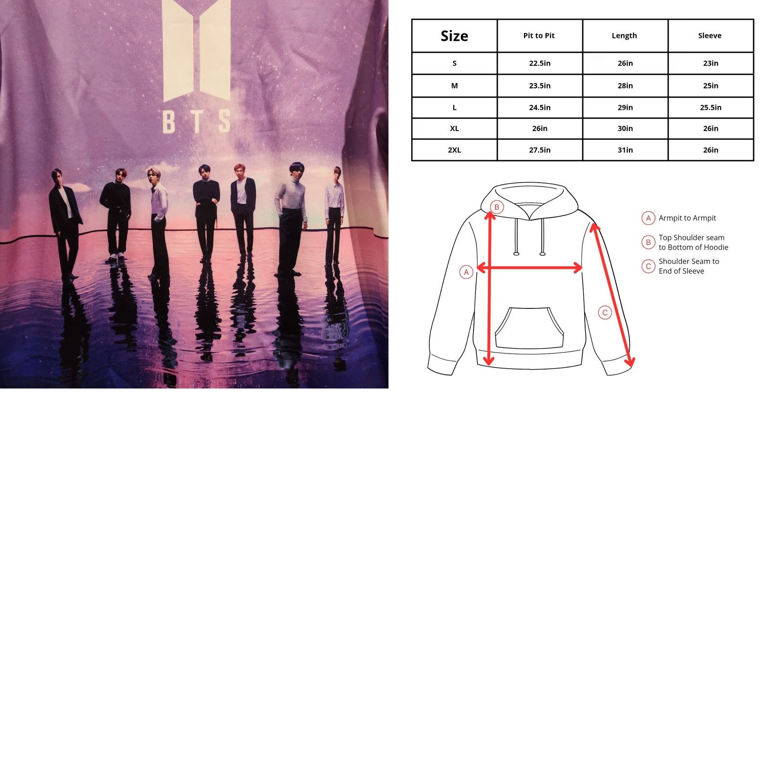 Pinko NWOT BTS Band Purple Pink Long Sleeve Hoodie Sweatshirt Water Polyester Sz S Unisex Adults Regular Hooded Pullover Sweatshirt Winter Fall Spring Size US S / EU 44-46 / 1 - 8 Thumbnail