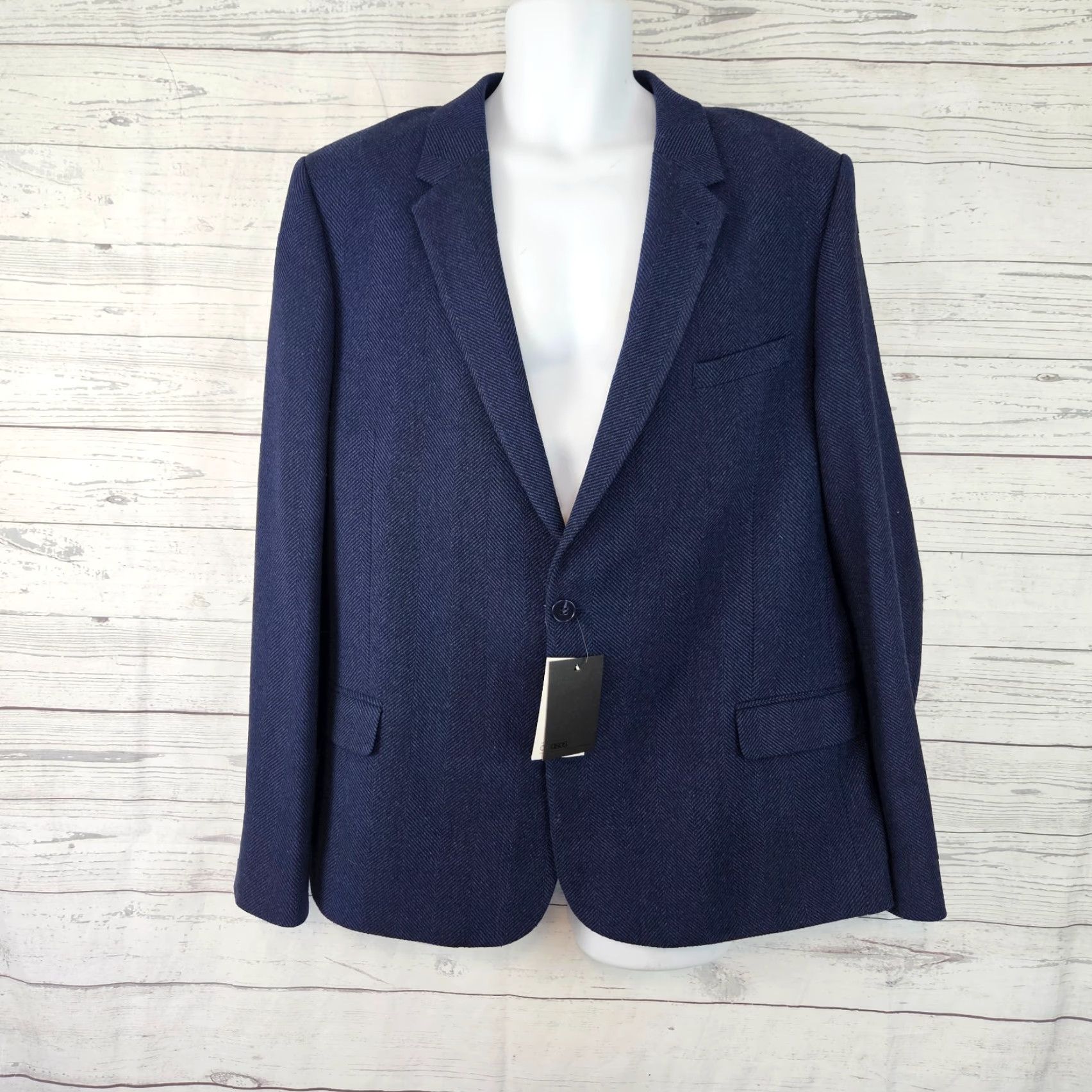 Asos ASOS Blazer Mens 46 Blue Black Herringbone 2 Button Size 46R - 2 Thumbnail