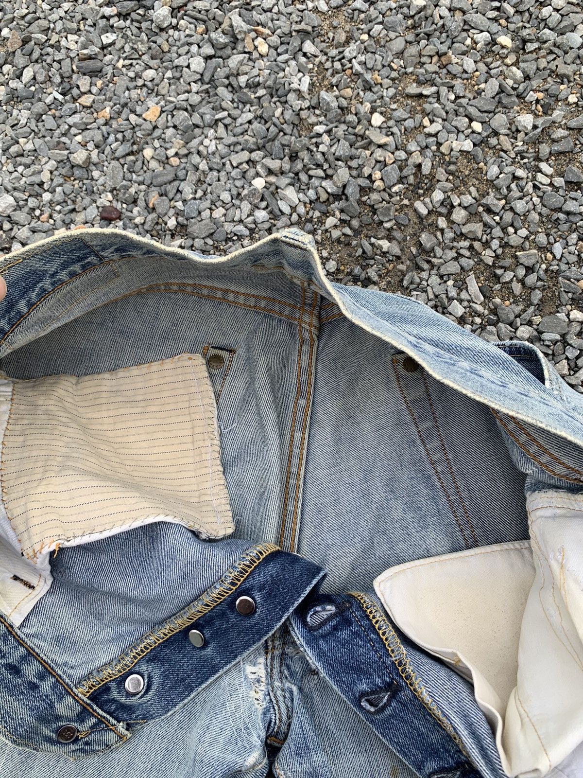 Kapital VINTAGE LEVIS 501XX BIG E SELVEDGE DAMAGE DISTRESSED DENIM Size US 30 / EU 46 - 24 Thumbnail