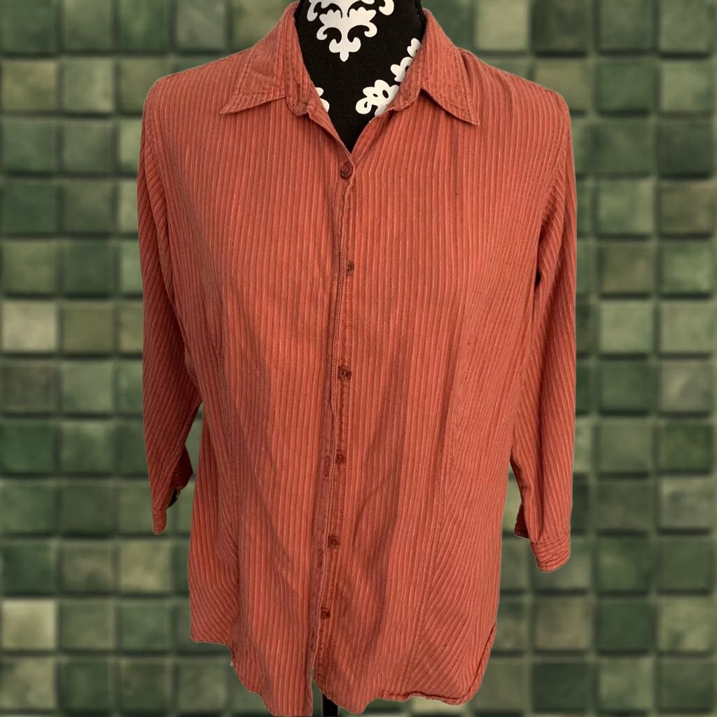 Vintage Columbia Womens Button Up 3/4 Sleeve Orange Striped Shirt L SZL #204 Shirt Mens? Size L / US 10 / IT 46 - 1 Thumbnail
