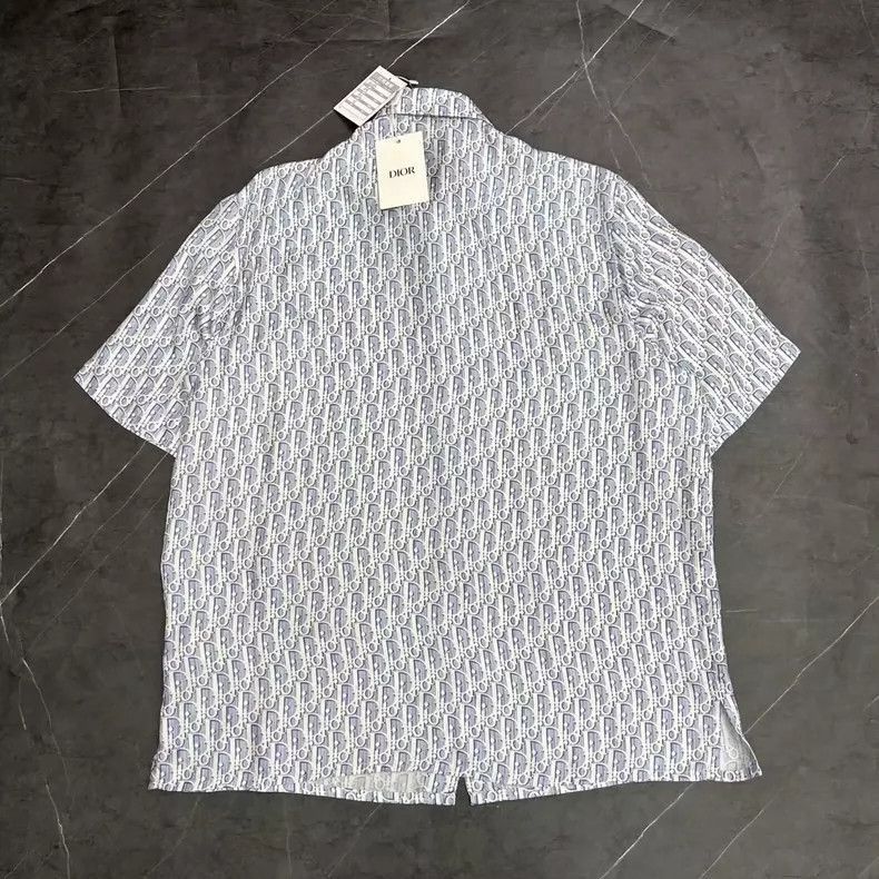 Dior Dior White Blue Logo Silk Short Sleeve Shirt-2505 Size US M / EU 48-50 / 2 - 2 Thumbnail