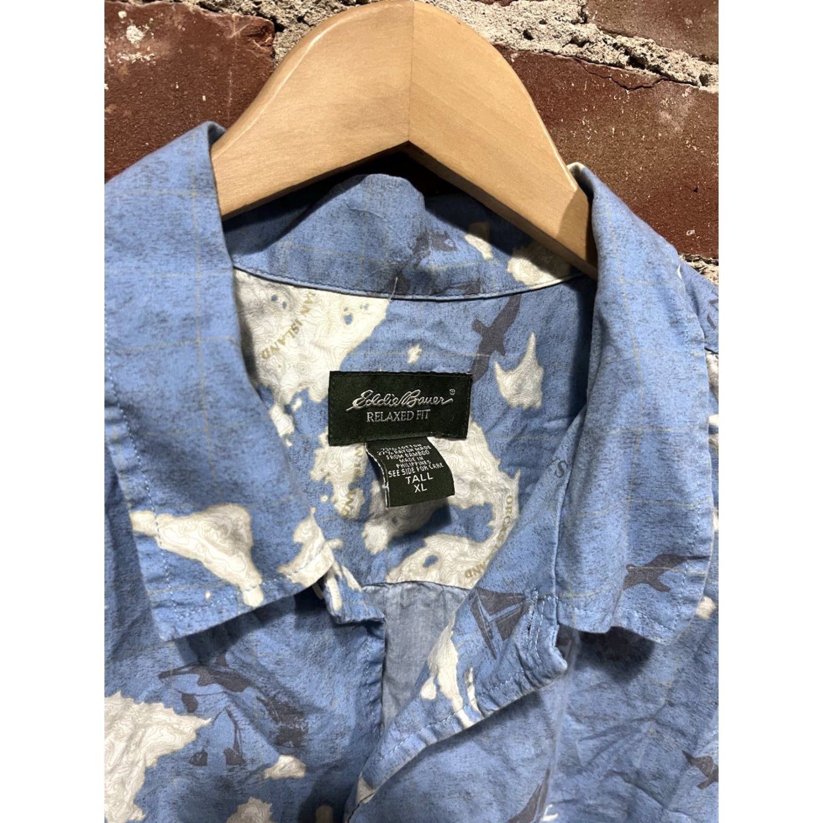 Eddie Bauer Eddie Bauer Button-Up Shirt Mens XL Short Sleeve Collared 90s Map Geometric Print Blue Gray Size US XL / EU 56 / 4 - 2 Thumbnail