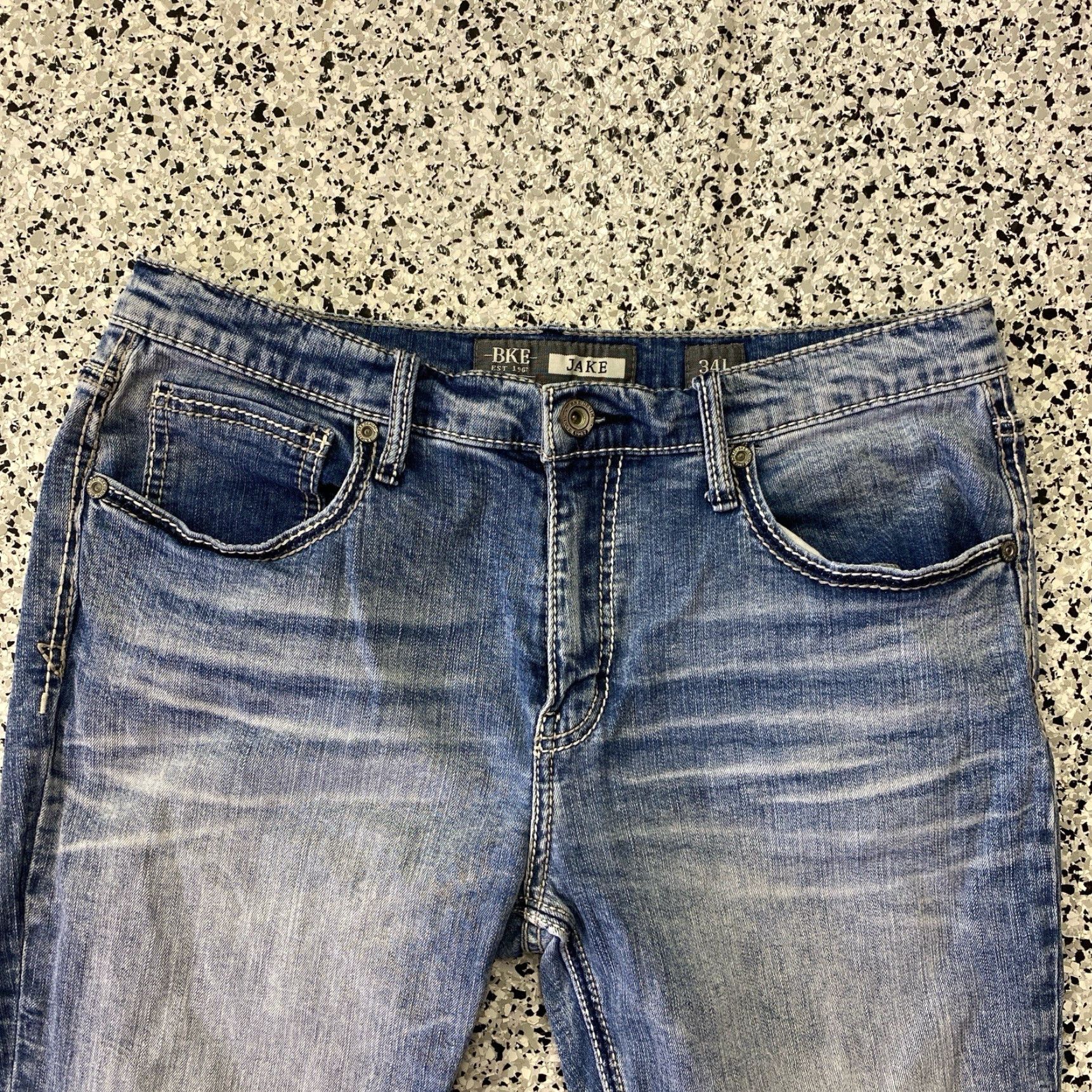 Vintage BKE Jake Straight Jeans Mens 34L Blue Denim 5-Pocket Regular Fit Straight Leg Casual Distressed Pocket Buckle Bke 34x32.5 Size US 34 / EU 50 - 3 Thumbnail