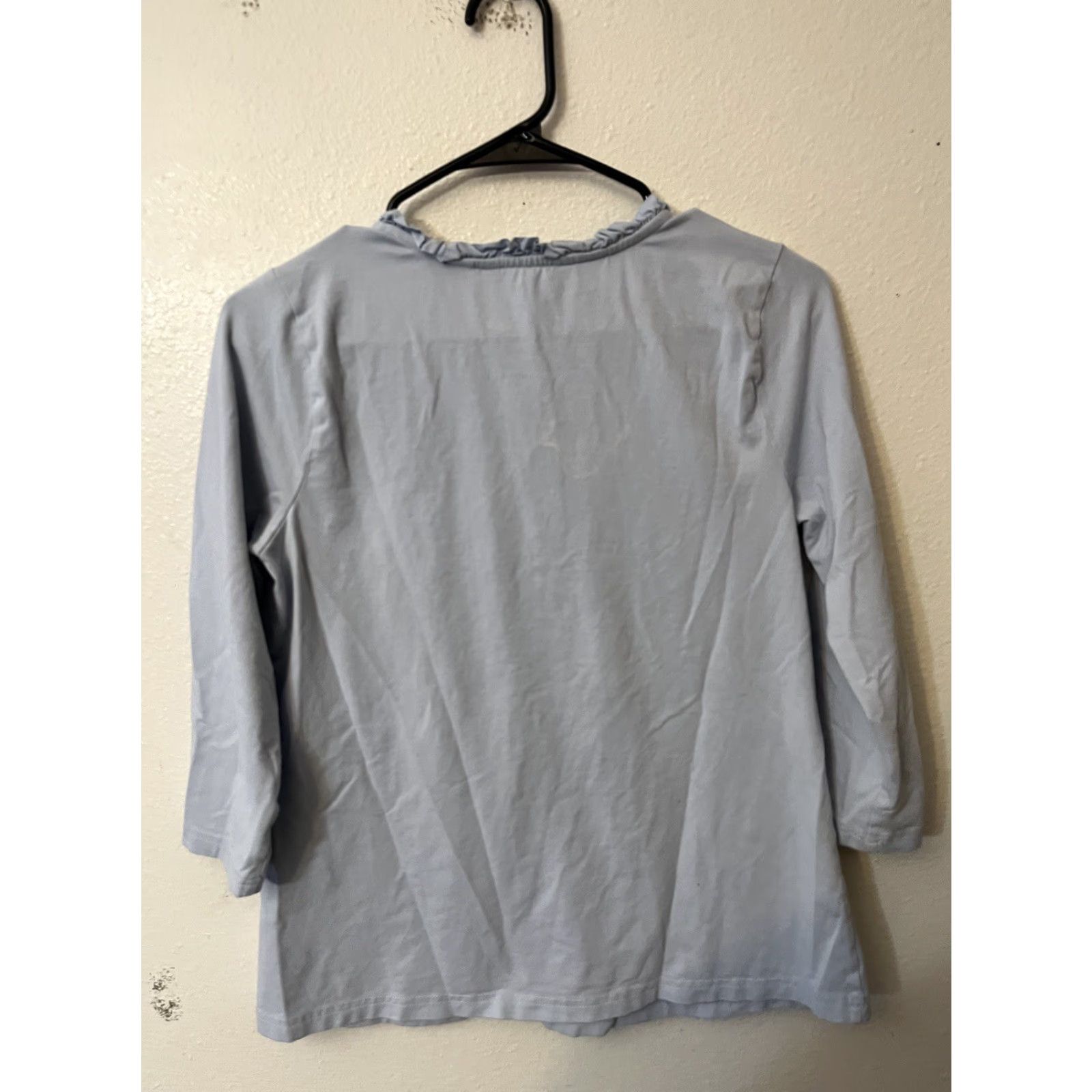Vintage Isaac Mizrahi Live! Women's 3/4 Sleeve Henley Top w/ Ruffle Trim Blue XS Size XS / US 0-2 / IT 36-38 - 3 Thumbnail