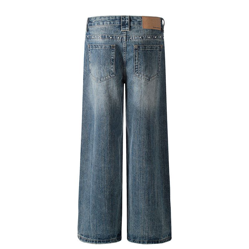 Jean Men's Retro American Style Washed Studded Jeans Size US 32 / EU 48 - 2 Thumbnail