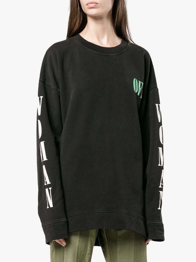 Off-White Black Floral Logo Print Oversized Sweatshirt Size XS / US 0-2 / IT 36-38 - 4 Thumbnail