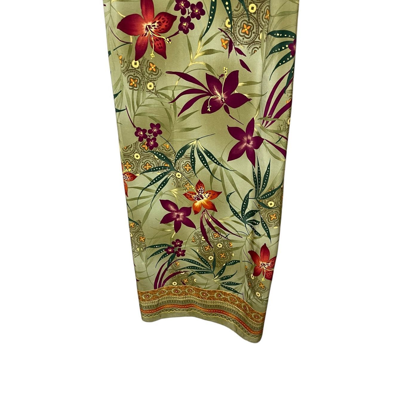Other Vintage R&K Dress Maxi Sleeveless Floral Hibiscus Tropical Olive Green 10 Size L / US 10 / IT 46 - 3 Thumbnail