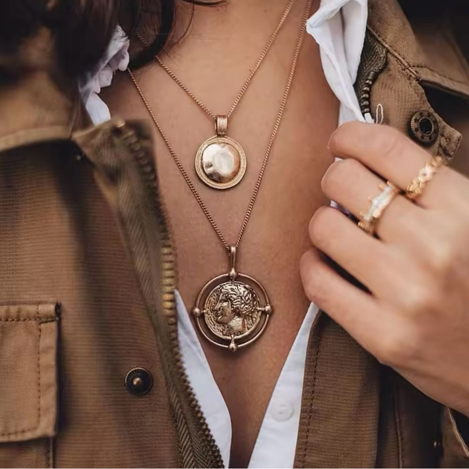 Other Portrait Coin Chain Chocker Necklace Bohe Layered Necklace Size ONE SIZE - 1 Thumbnail