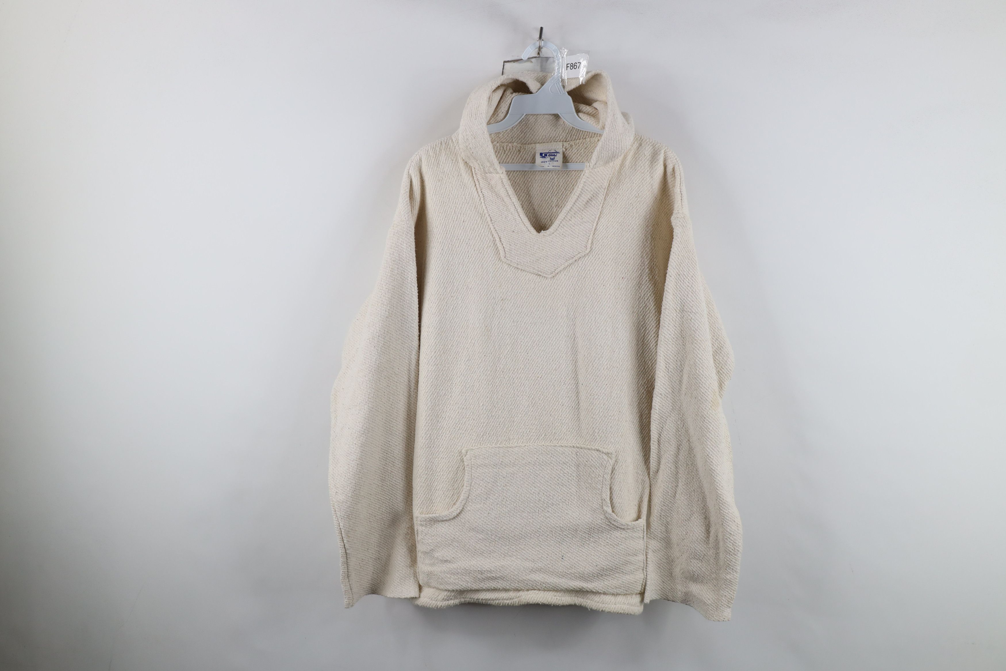 Vintage Vintage 90s Streetwear Knit Drug Rug Hoodie Sweatshirt Cream Size L / US 10 / IT 46 - 1 Thumbnail