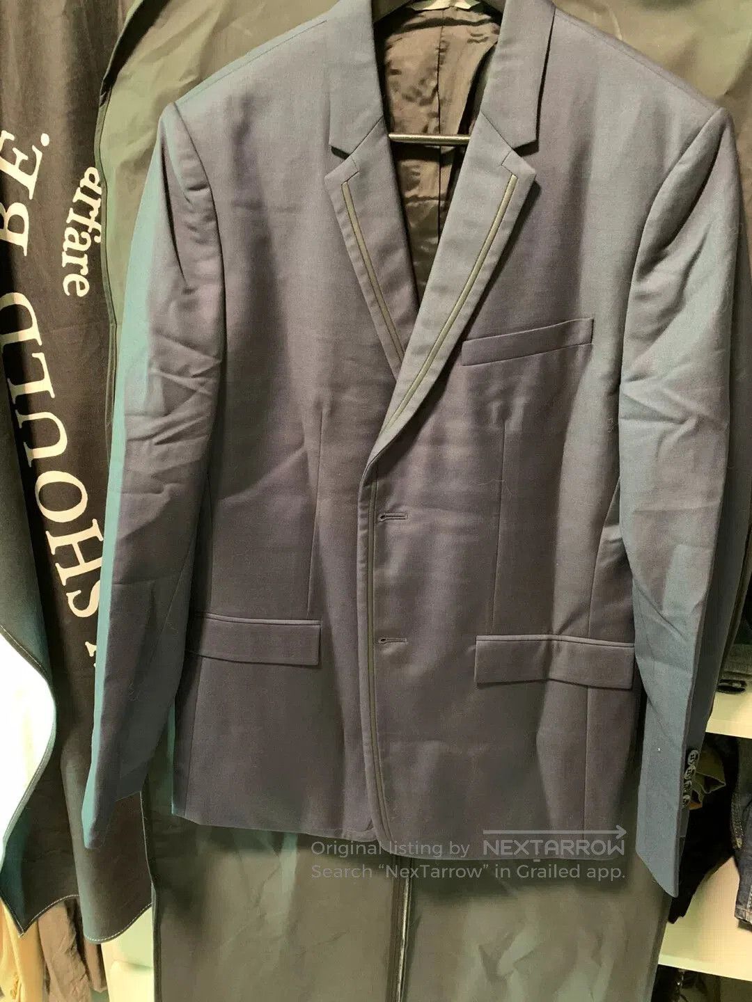 Dior navy wool blazer with leather trim. Size US M / EU 48-50 / 2 - 1 Thumbnail