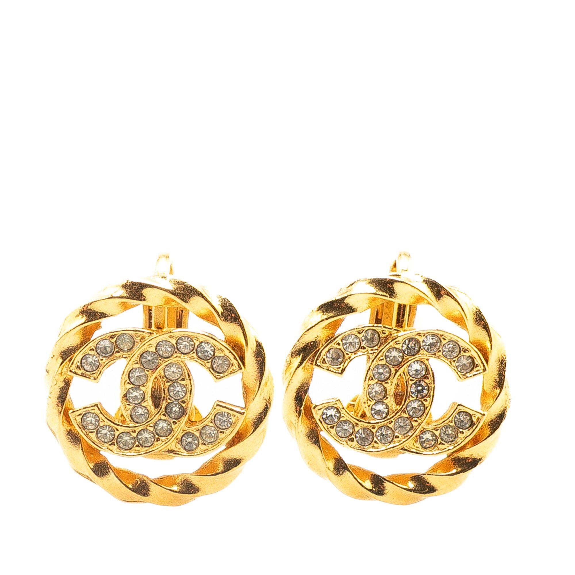 Chanel Chanel Gold Plated CC Rhinestones Clip On Earrings Gold Size ONE SIZE - 1 Thumbnail