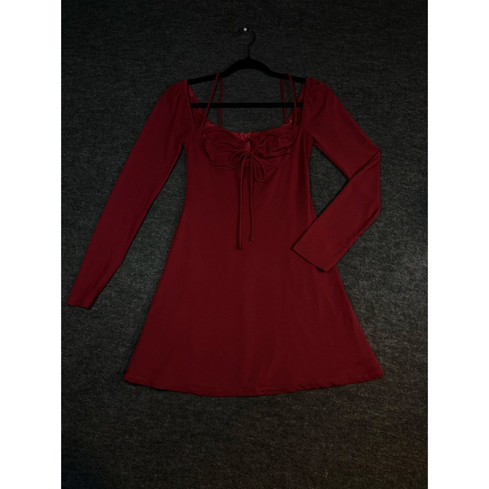 PRINCESS POLLY Princess Polly Maroon Mini Dress Ruched Tie Size 4 #0481 Size S / US 4 / IT 40 - 3 Thumbnail
