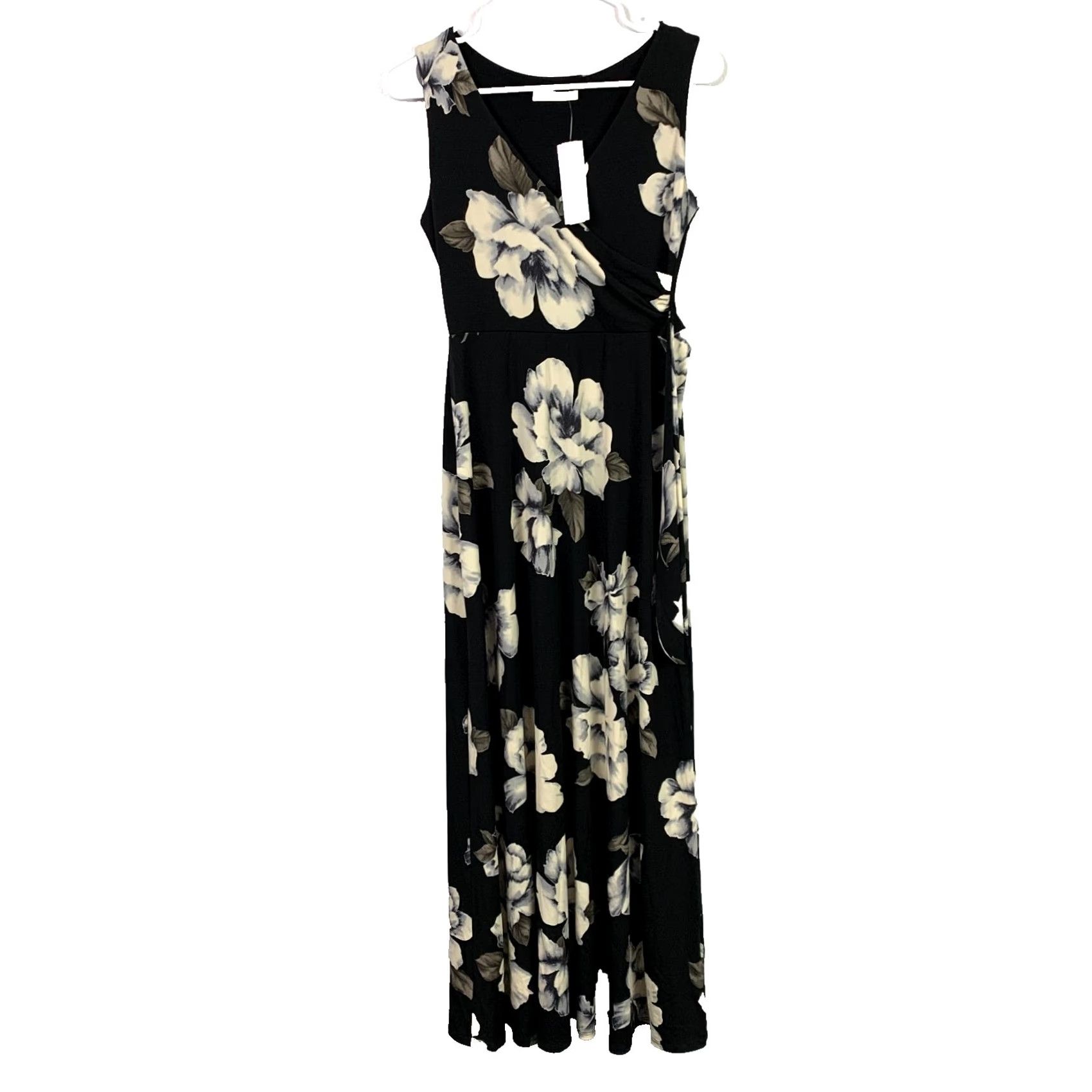 Vintage Le Lis Dress Black Cream V-Neck Sleeveless Long Size Small Floral Pattern Shift Womens Size S / US 4 / IT 40 - 2 Thumbnail