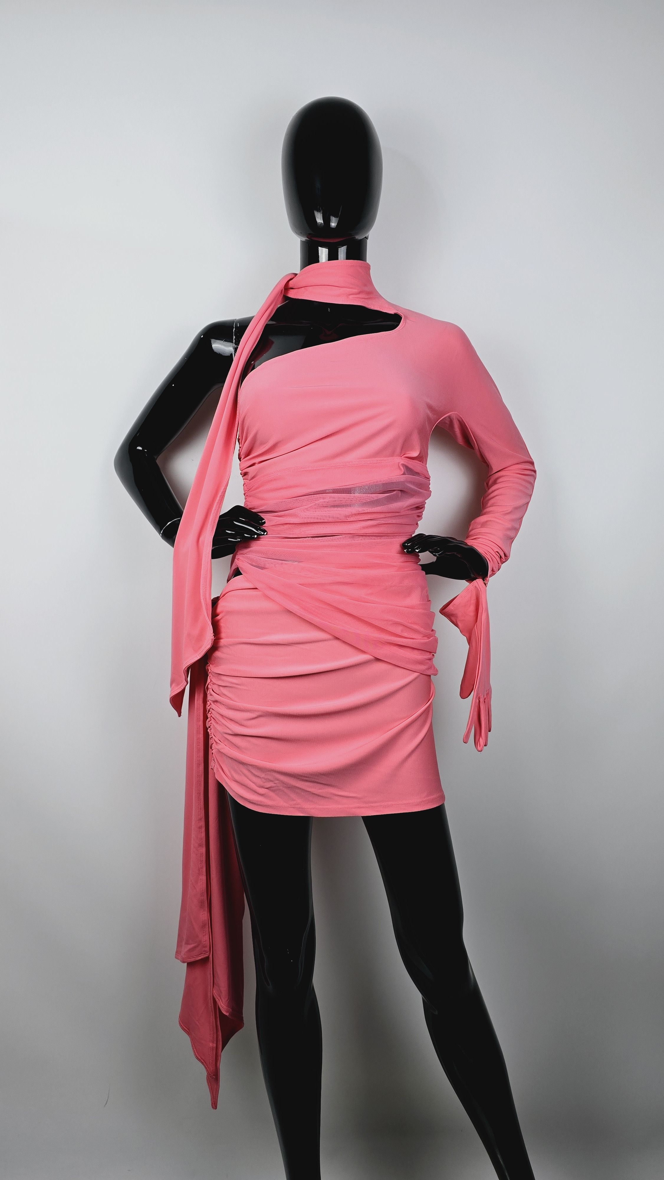 H&M × Mugler Mugler x H&M Pink Asymmetric One-Sleeve Ruched Mini Dress Size M / US 6-8 / IT 42-44 - 16 Thumbnail