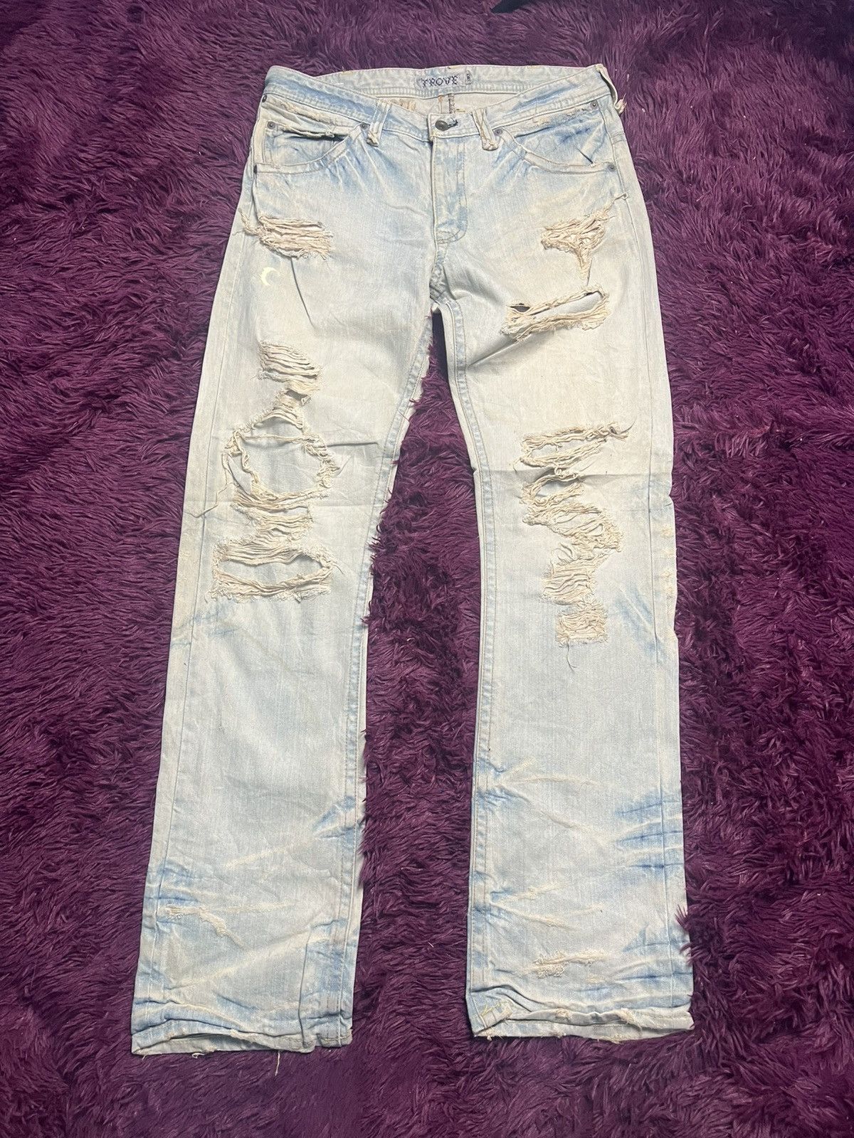 TROVE Archive TROVE Japanese Brand Distressed Light Wash Denim(45) Size US 34 / EU 50 - 1 Thumbnail
