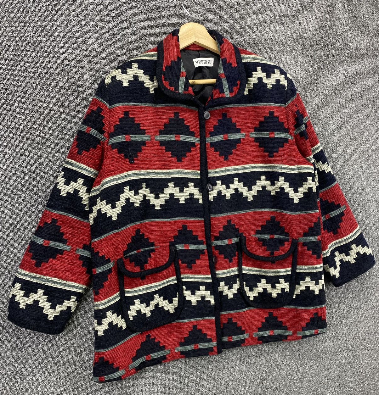 Japanese Brand Vintage VISUTOSU Aztec Navajo Native Design Wool Coat Jacket Size US L / EU 52-54 / 3 - 2 Thumbnail