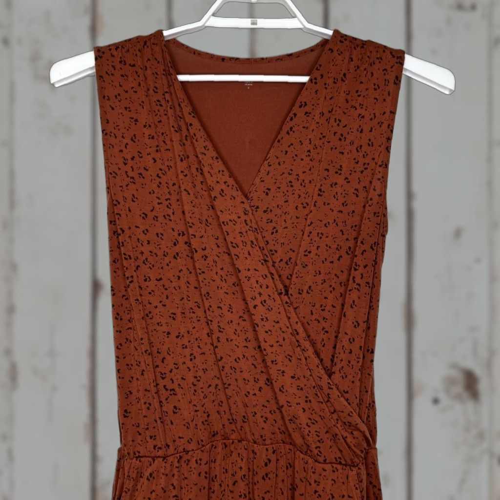 Vintage Garnet Hill Everyday Knit Midi Dress Small Brown Animal Print Surplice Neckline Pockets Pleated Knit Shift Casual Dress Size S / US 4 / IT 40 - 1 Thumbnail