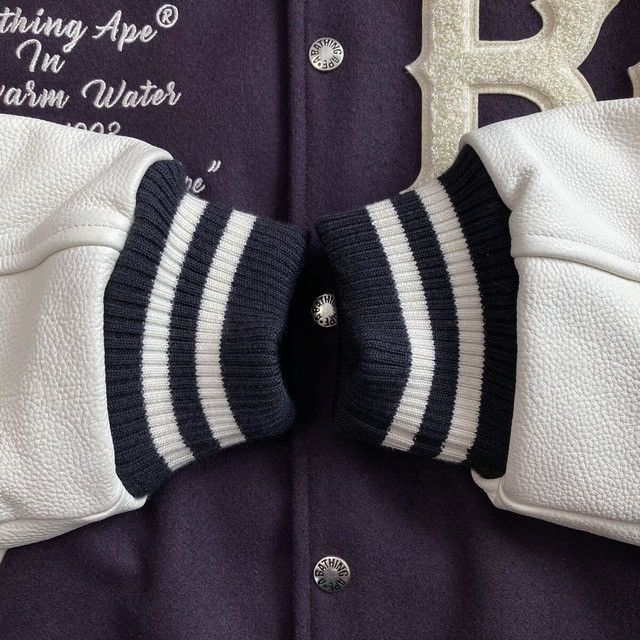 Bape BAPE LOGO Leather Sleeve Varsity Jacket a bathing ape Size US L / EU 52-54 / 3 - 6 Thumbnail