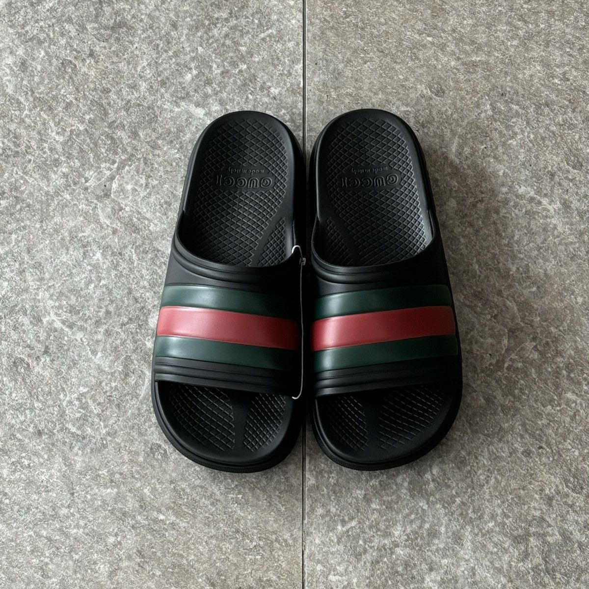Gucci GUCCI WEB STRIPE LOGO BLACK SLIDE SANDAL Size US 10 / EU 43 - 5 Thumbnail