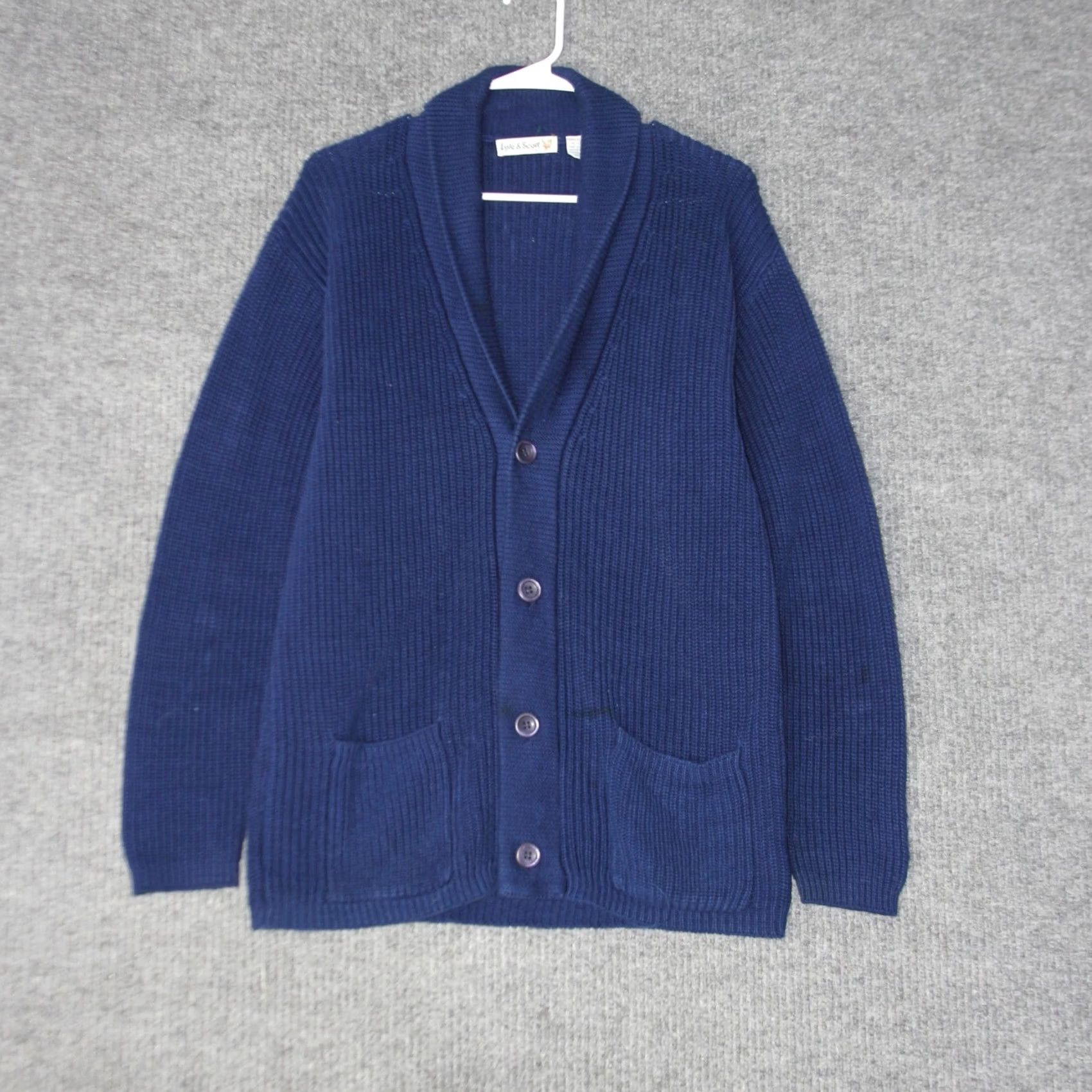 Lyle & Scott VINTAGE Lyle & Scott Cardigan Mens S Blue Shawl Collar Cotton Sweater Size US S / EU 44-46 / 1 - 2 Thumbnail