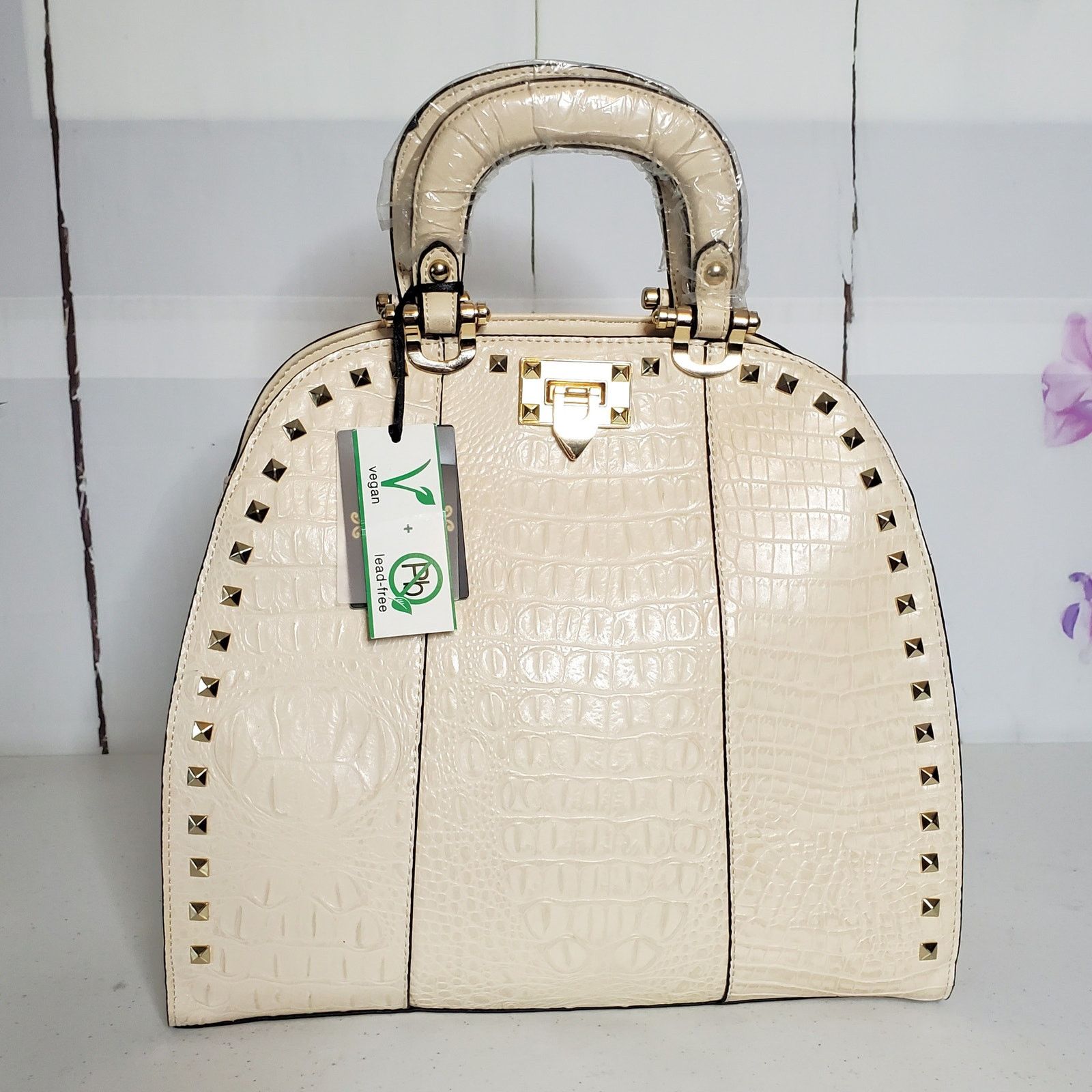 Designer Isabelle Patent Vegan Leather Faux Croc Dome Satchel Size ONE SIZE - 9 Thumbnail