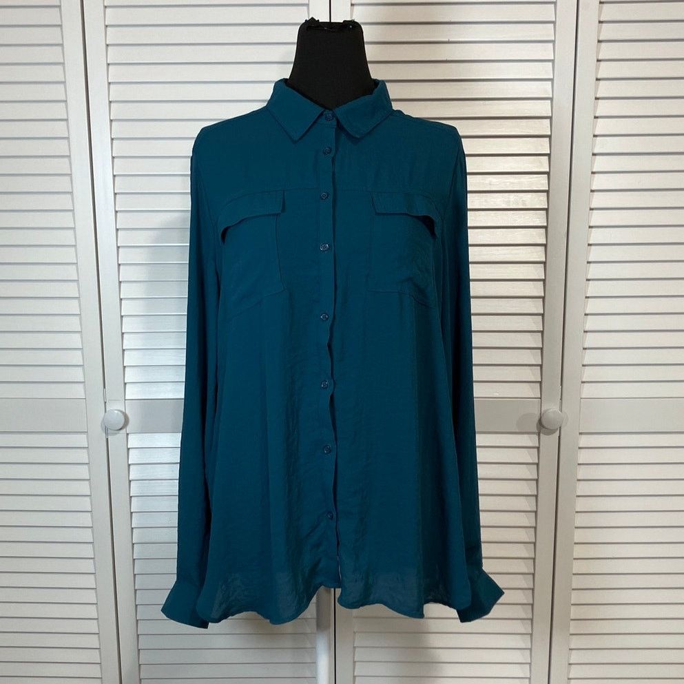 Other a.n.a. A New Approach Teal Blue Collared Tunic Blouse XL Size XL / US 12-14 / IT 48-50 - 1 Thumbnail