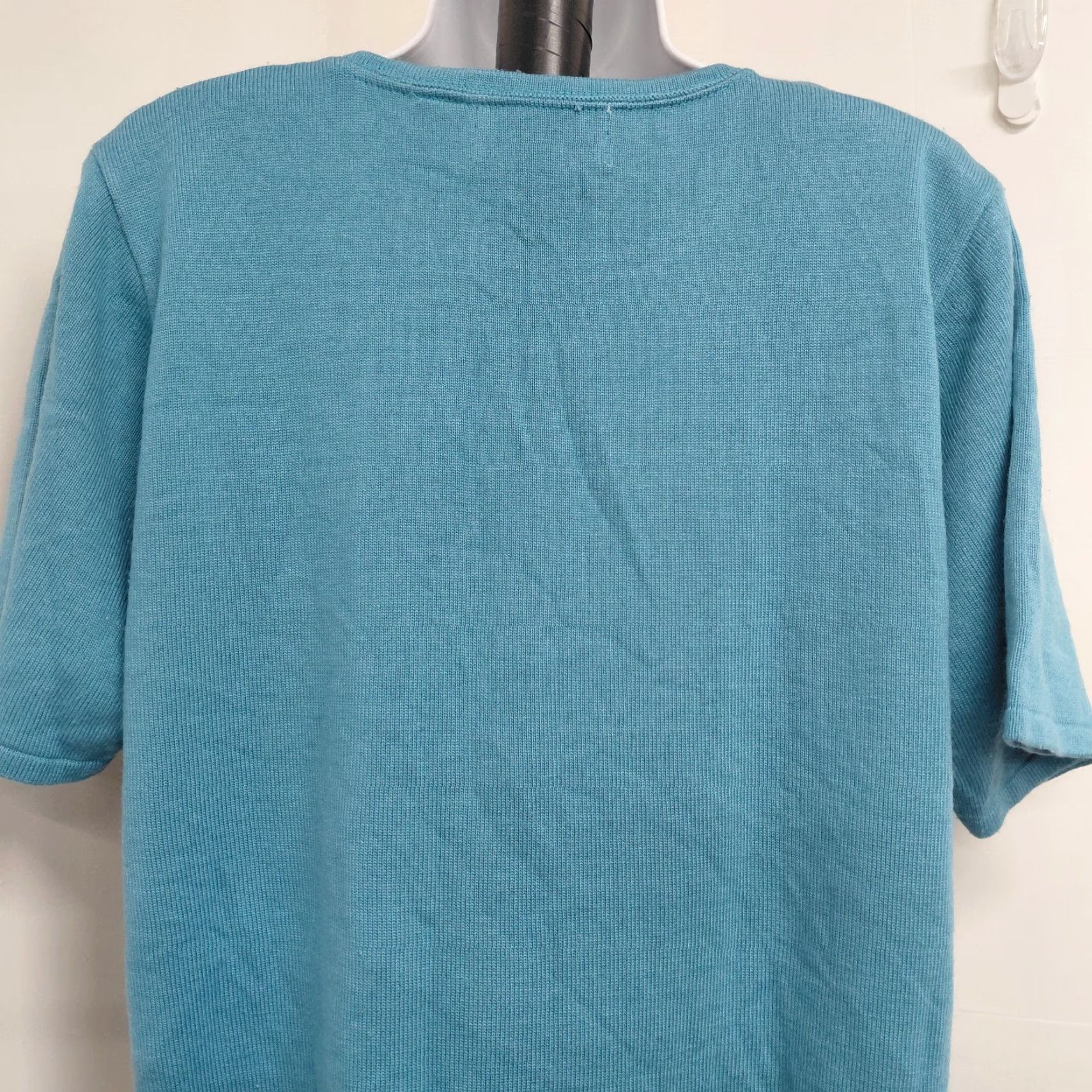 Vintage VINTAGE Alfred Dunner Blouse Women's L Blue White & Gray Blocked Short Sleeve Geometric Knit Crewneck Pullover Regular Sleeves Womens Size L / US 10 / IT 46 - 7 Thumbnail