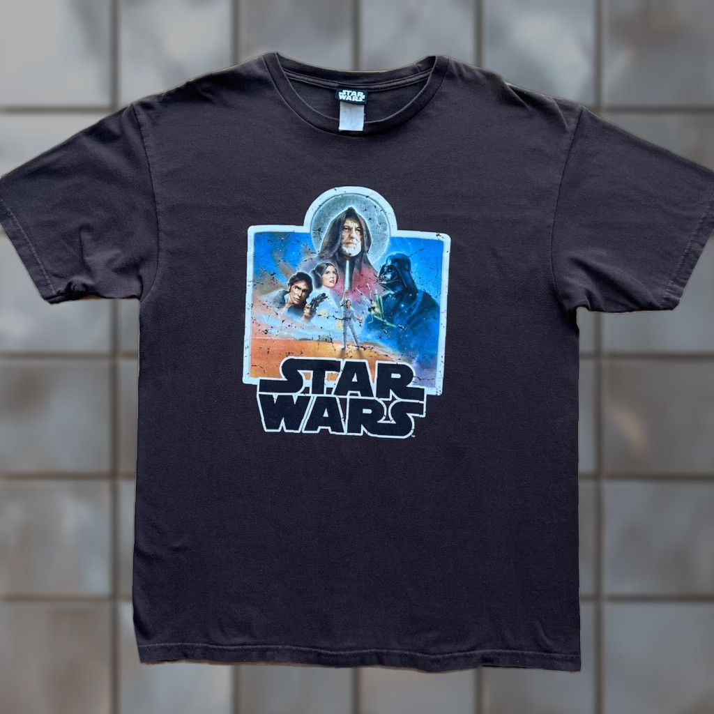 Vintage VINTAGE Star Wars Shirt XL Brown Darth Vader Obi Wan Skywalker 90s Movie Graphic Print T-Shirt Mens Size US XL / EU 56 / 4 - 1 Thumbnail