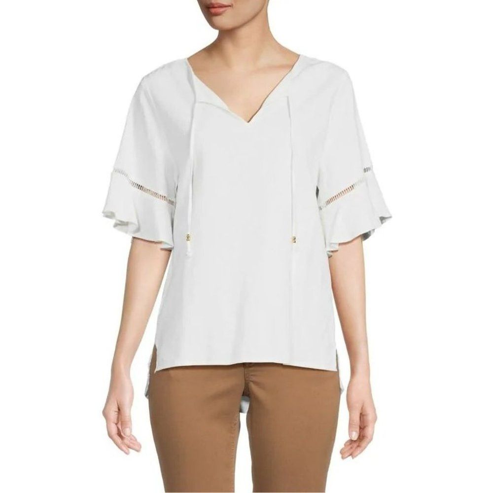 Ellen Tracy NWT New $89 Ellen Tracy Tie Neck Linen Blend White Top Size Size M / US 6-8 / IT 42-44 - 1 Thumbnail