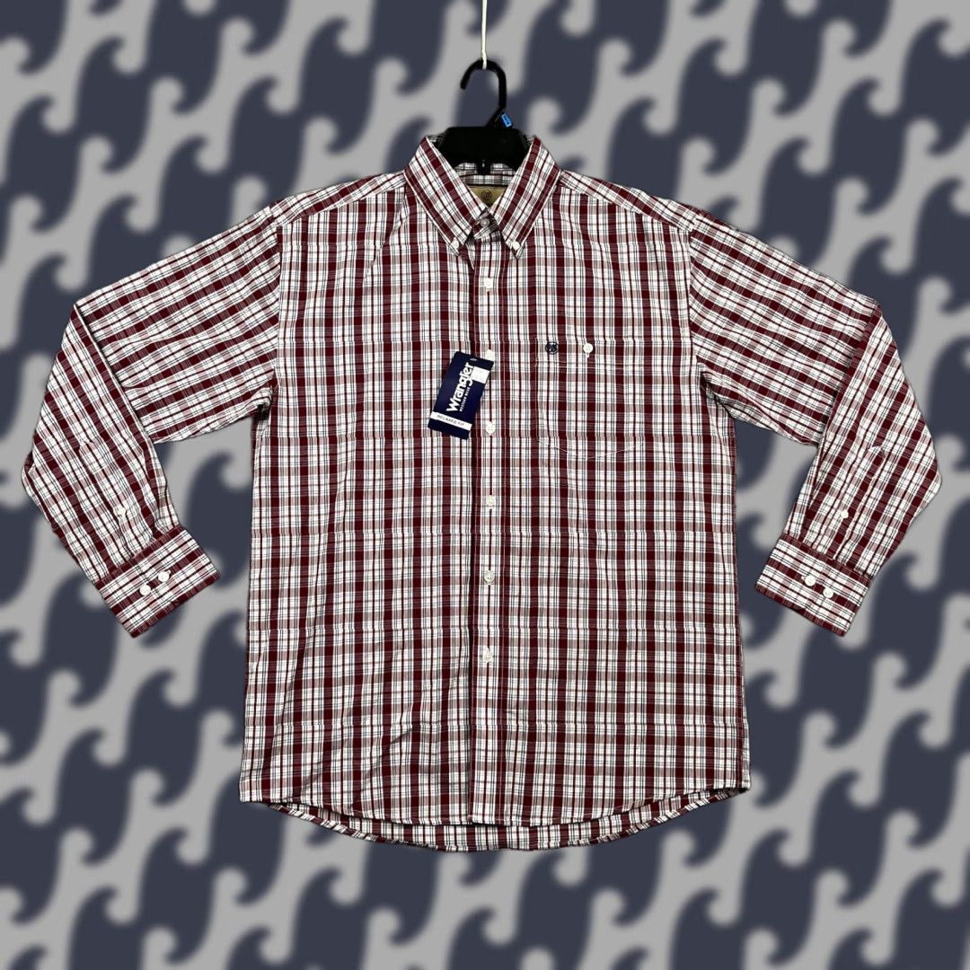Wrangler Wrangler Shirt Mens Red White Plaid Western Button-Up Casual, Formal, Wedding, Cowboy Theme, M Size US M / EU 48-50 / 2 - 1 Thumbnail