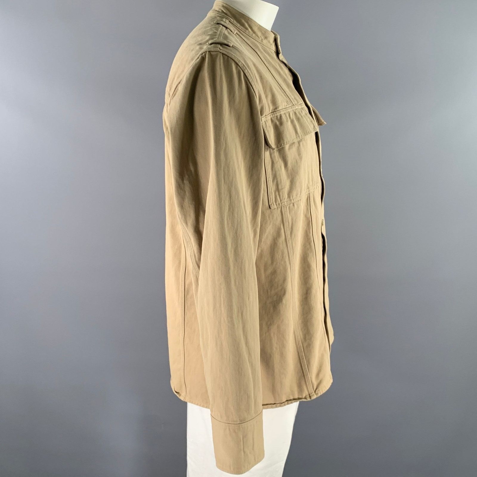 Balmain BALMAIN Size XL Khaki Arm Patch Cotton Band Collar Jacket Size US XL / EU 56 / 4 - 3 Thumbnail