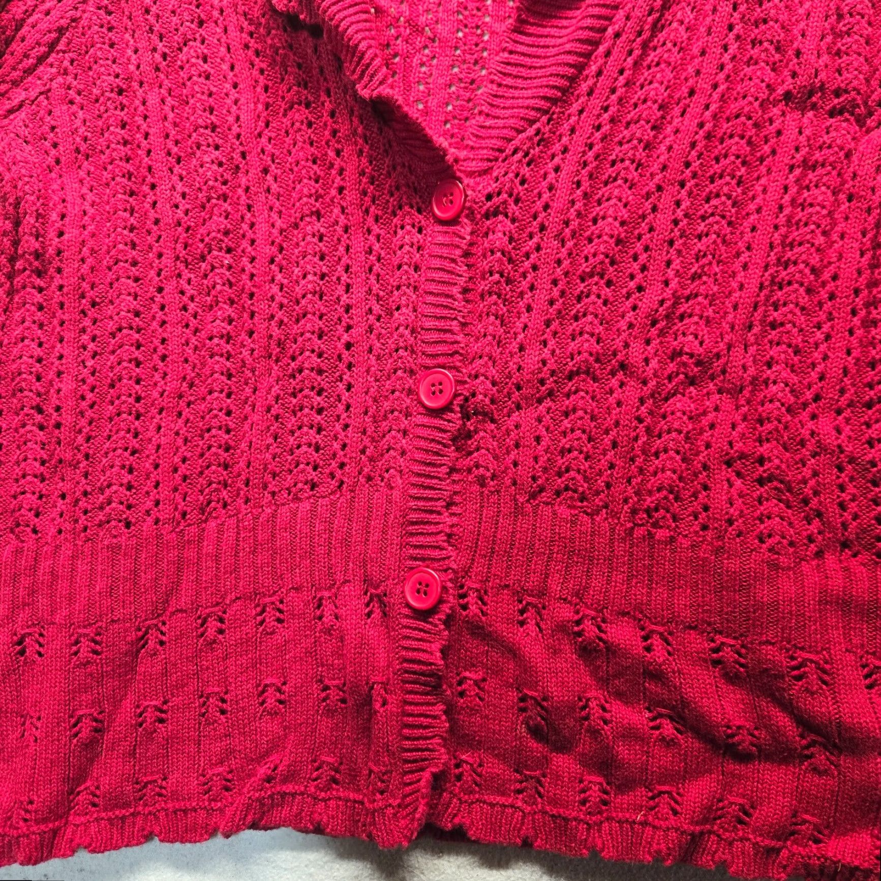 Vintage VINTAGE Notations Cardigan Sweater Women Solid Red Knit Button Front Long Sleeve L Large Winter Fall Spring Open-Knit Modern Classic Mens Womens? Size L / US 10 / IT 46 - 4 Thumbnail