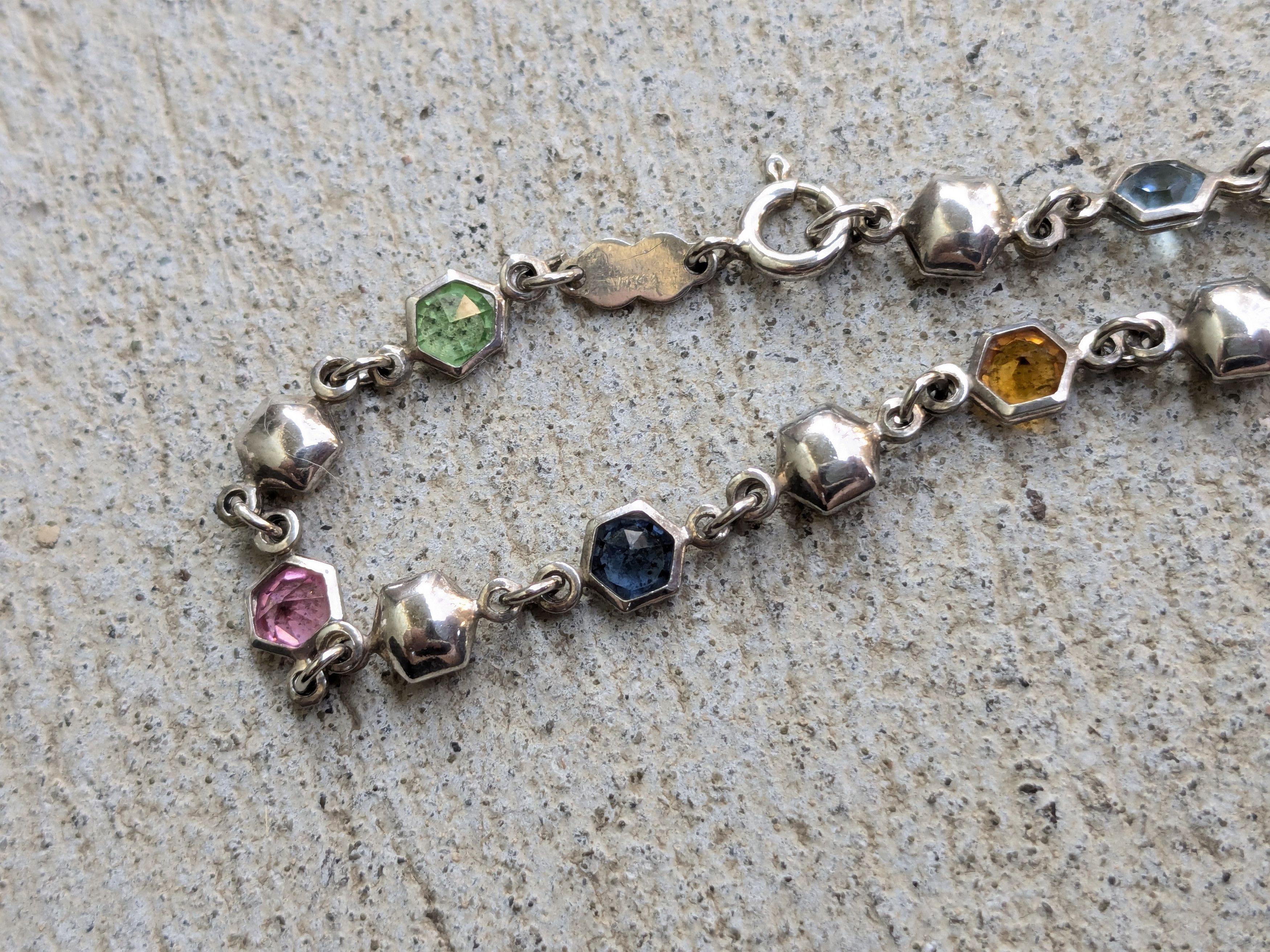 Jewelry Vintage Sterling Silver Bracelet Hexagon Chain 7" Y2K Size ONE SIZE - 10 Thumbnail